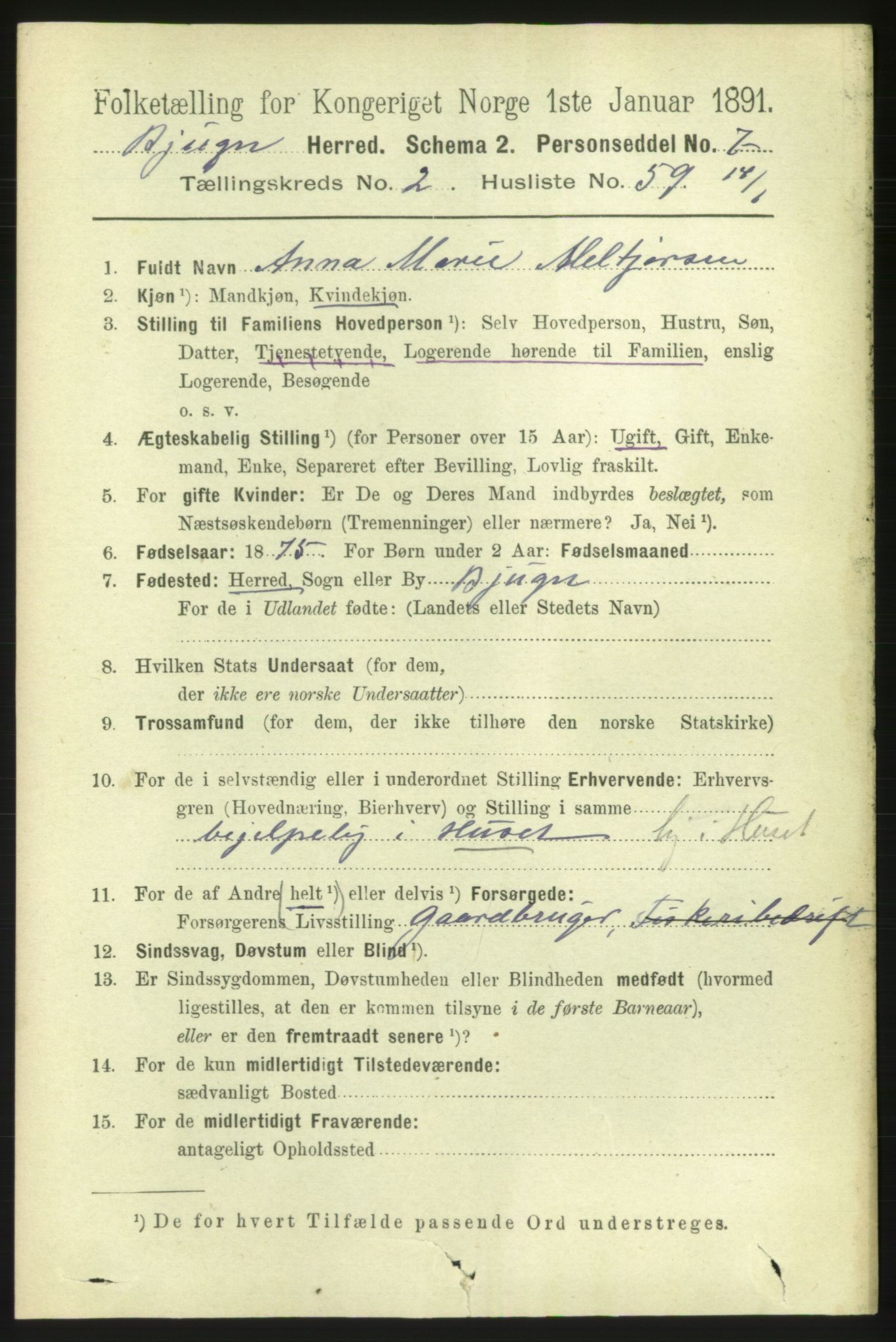 RA, 1891 census for 1627 Bjugn, 1891, p. 585