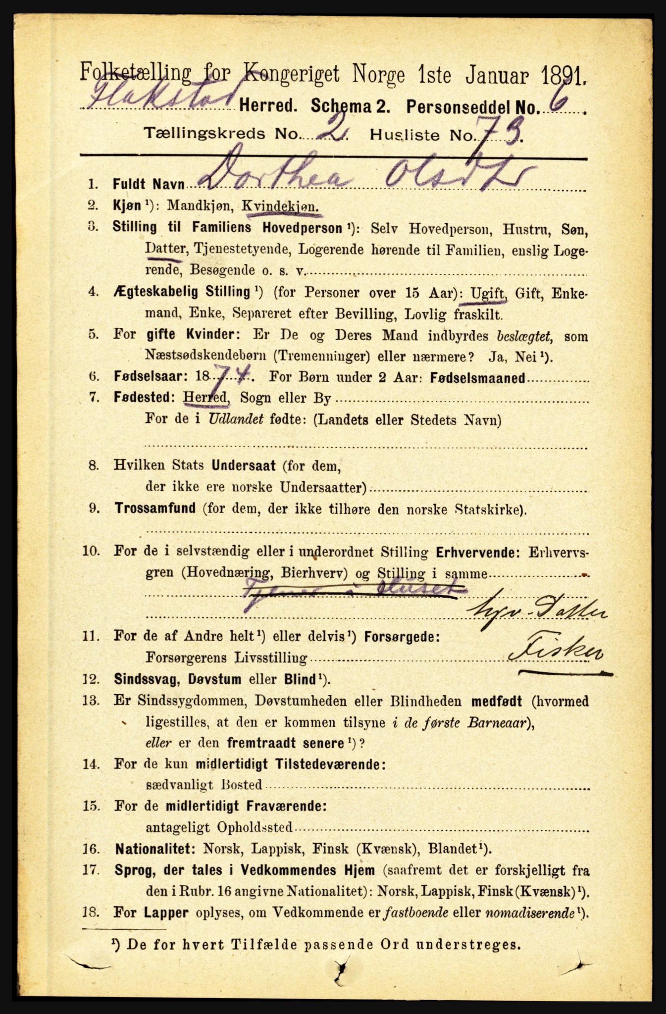 RA, 1891 census for 1859 Flakstad, 1891, p. 1167