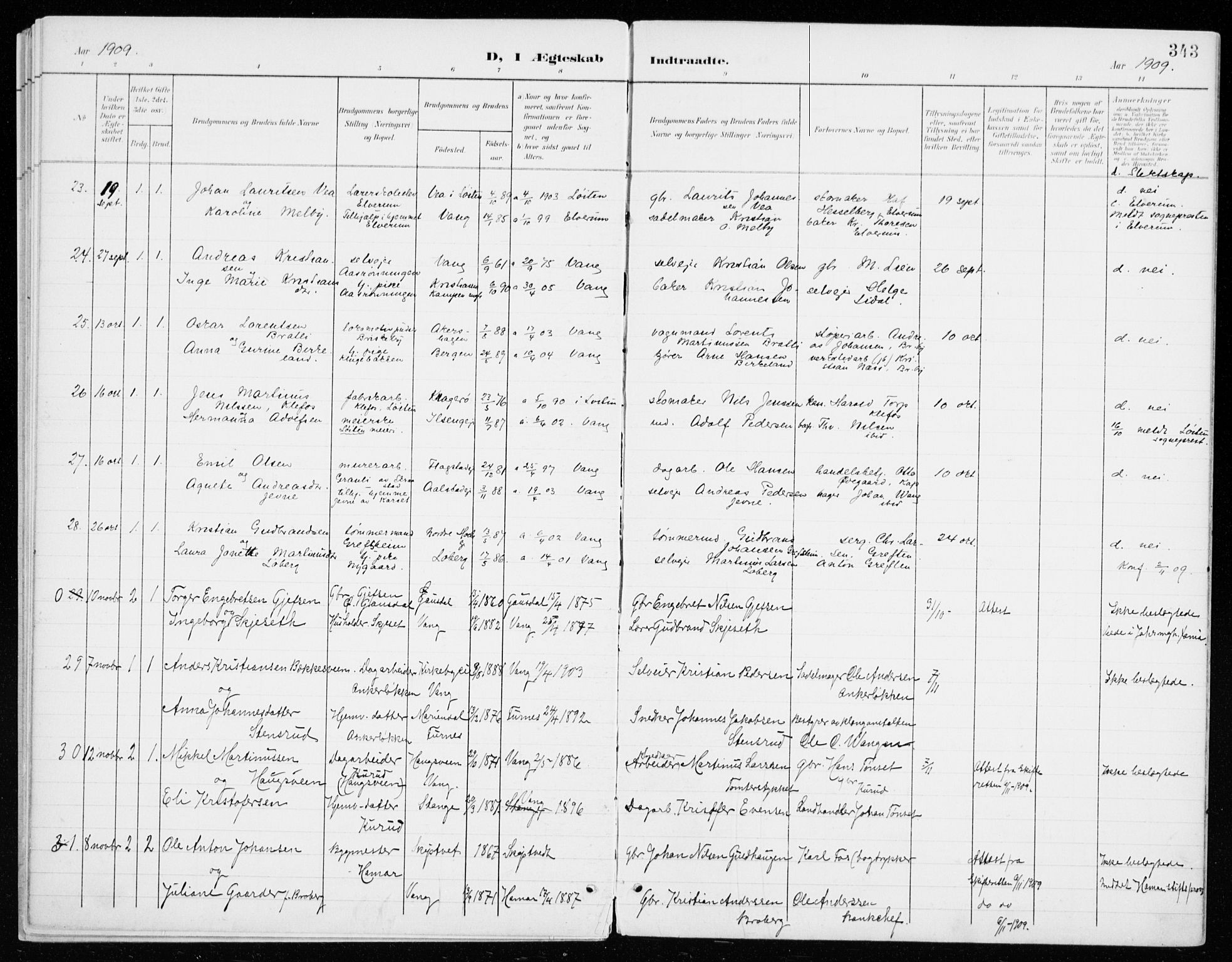 Vang prestekontor, Hedmark, AV/SAH-PREST-008/H/Ha/Haa/L0021: Parish register (official) no. 21, 1902-1917, p. 343