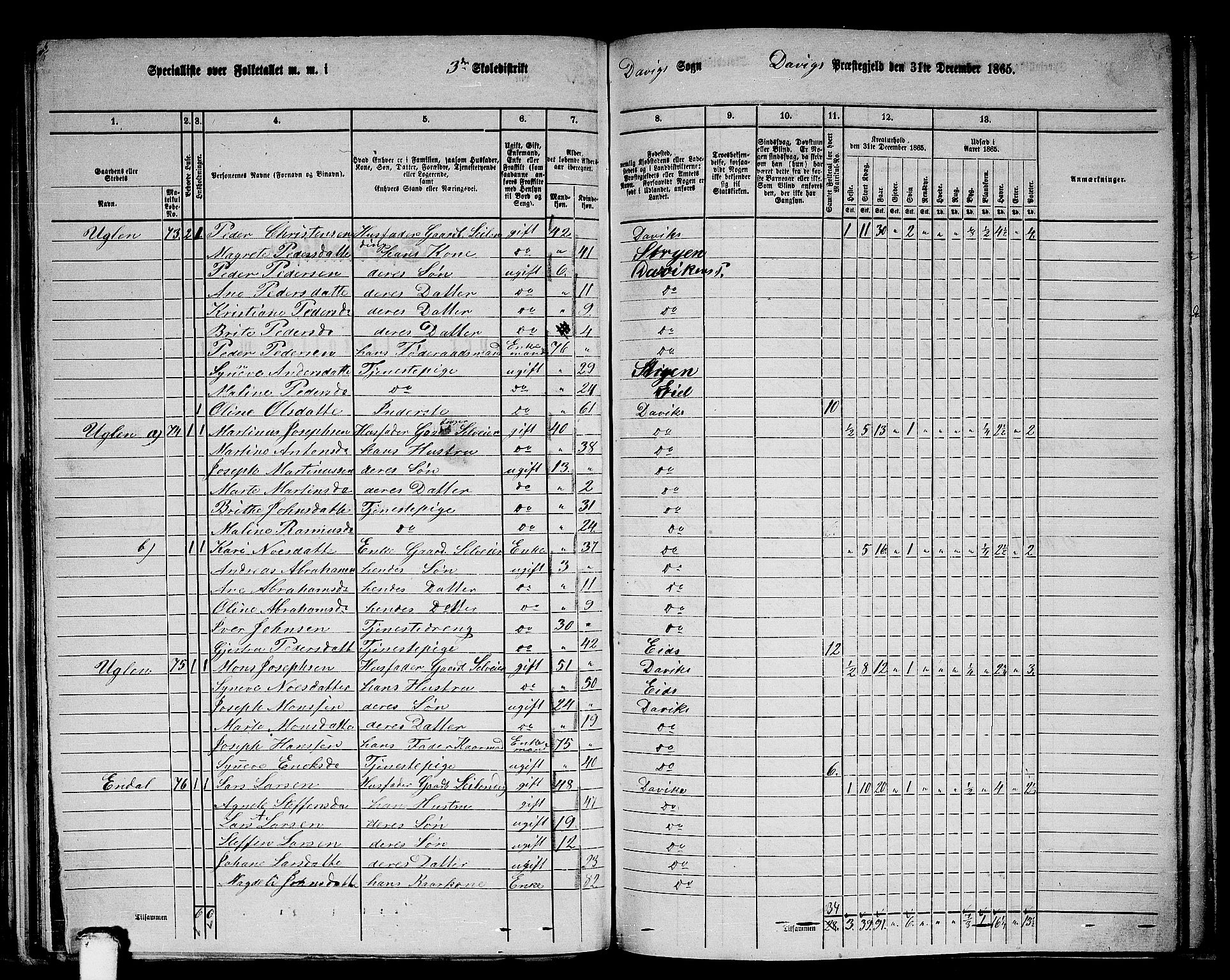 RA, 1865 census for Davik, 1865, p. 58