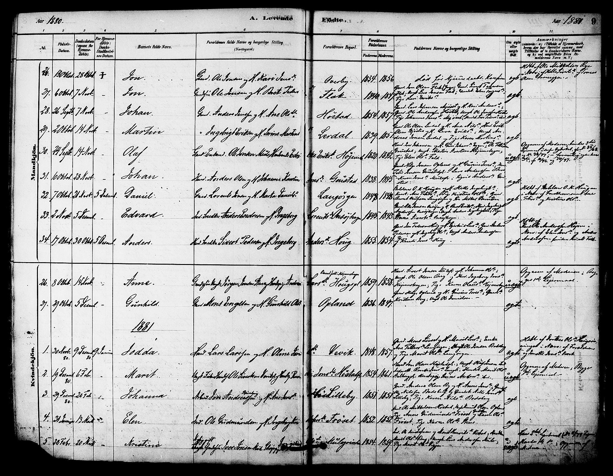 Ministerialprotokoller, klokkerbøker og fødselsregistre - Sør-Trøndelag, SAT/A-1456/612/L0378: Parish register (official) no. 612A10, 1878-1897, p. 9