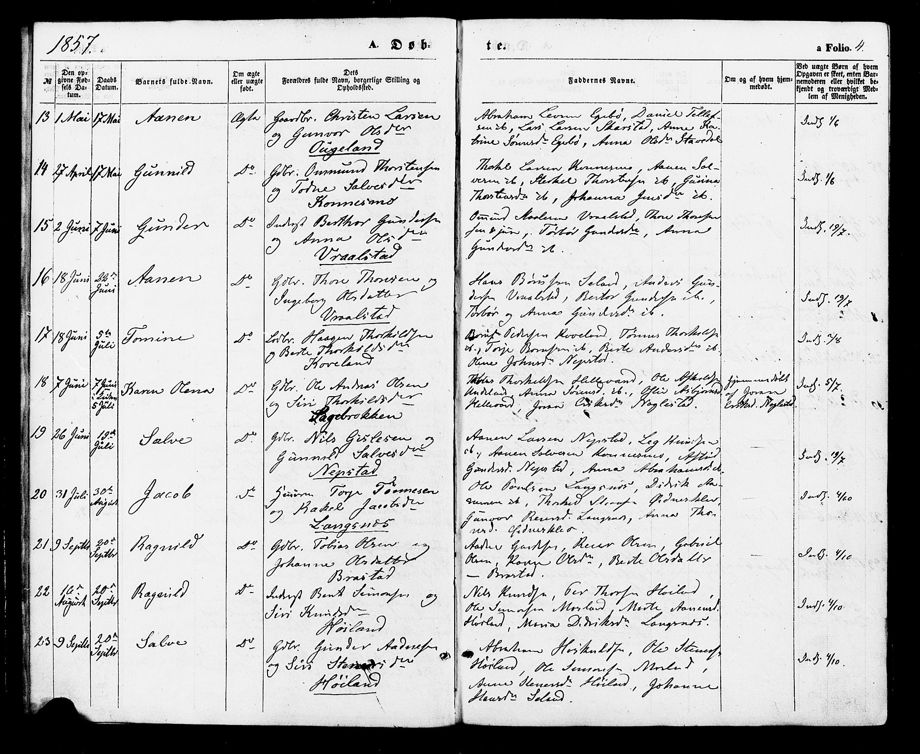 Nord-Audnedal sokneprestkontor, AV/SAK-1111-0032/F/Fa/Faa/L0002: Parish register (official) no. A 2, 1857-1882, p. 4