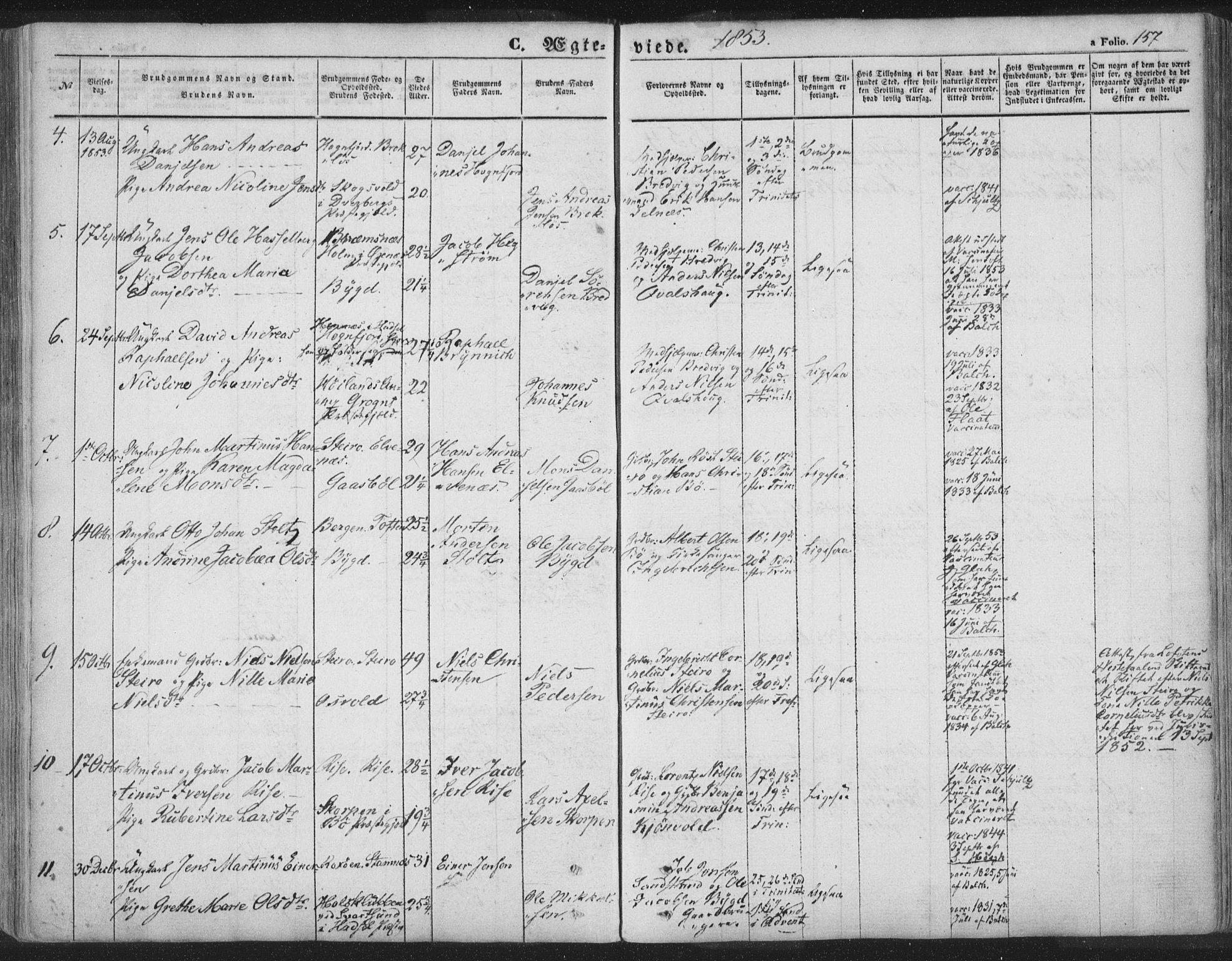 Ministerialprotokoller, klokkerbøker og fødselsregistre - Nordland, AV/SAT-A-1459/895/L1369: Parish register (official) no. 895A04, 1852-1872, p. 157