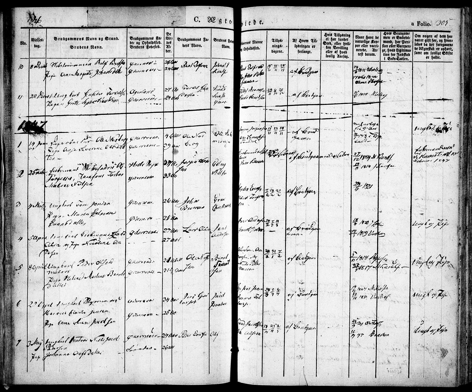 Risør sokneprestkontor, AV/SAK-1111-0035/F/Fa/L0003: Parish register (official) no. A 3, 1838-1864, p. 305