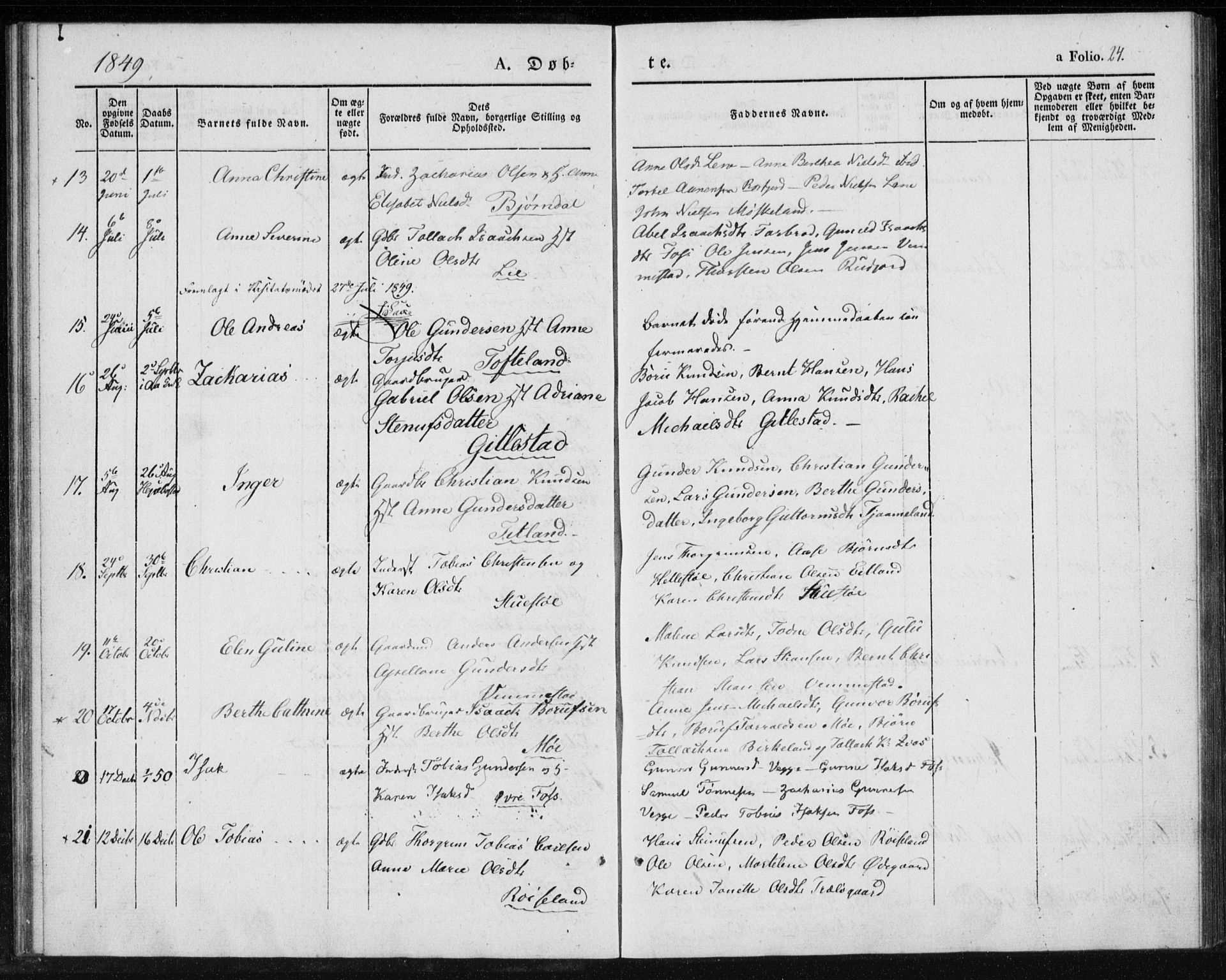 Lyngdal sokneprestkontor, AV/SAK-1111-0029/F/Fa/Fab/L0001: Parish register (official) no. A 1, 1838-1860, p. 24