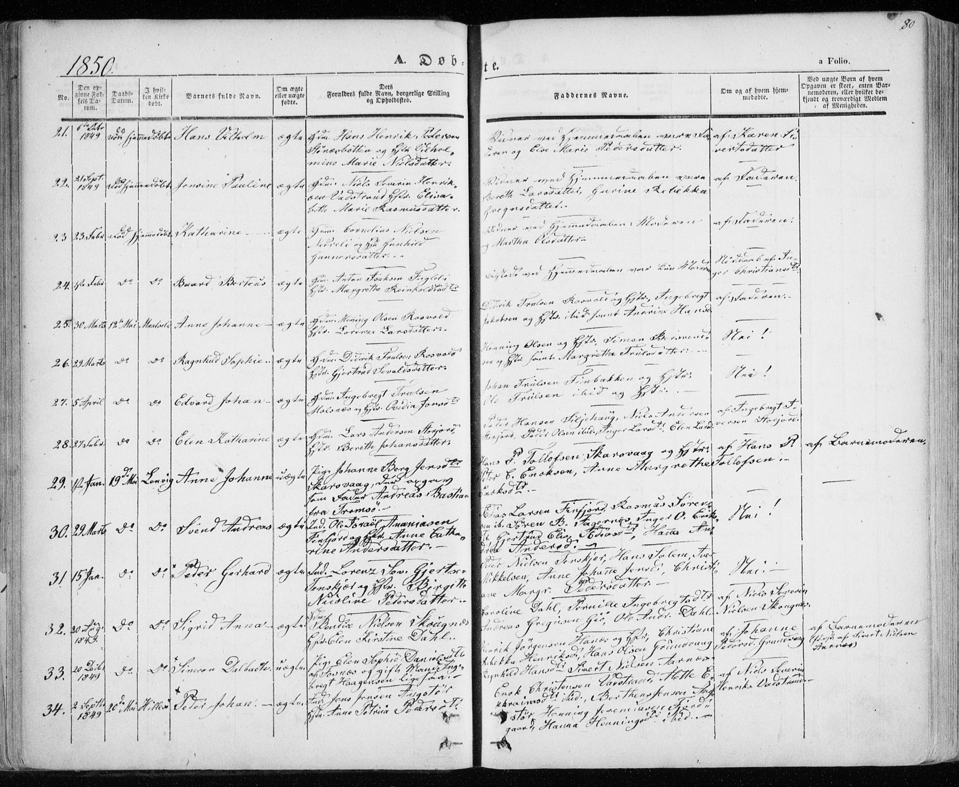 Lenvik sokneprestembete, SATØ/S-1310/H/Ha/Haa/L0006kirke: Parish register (official) no. 6, 1845-1854, p. 80