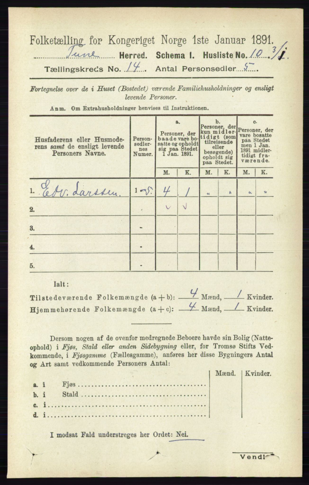 RA, 1891 census for 0130 Tune, 1891, p. 7896