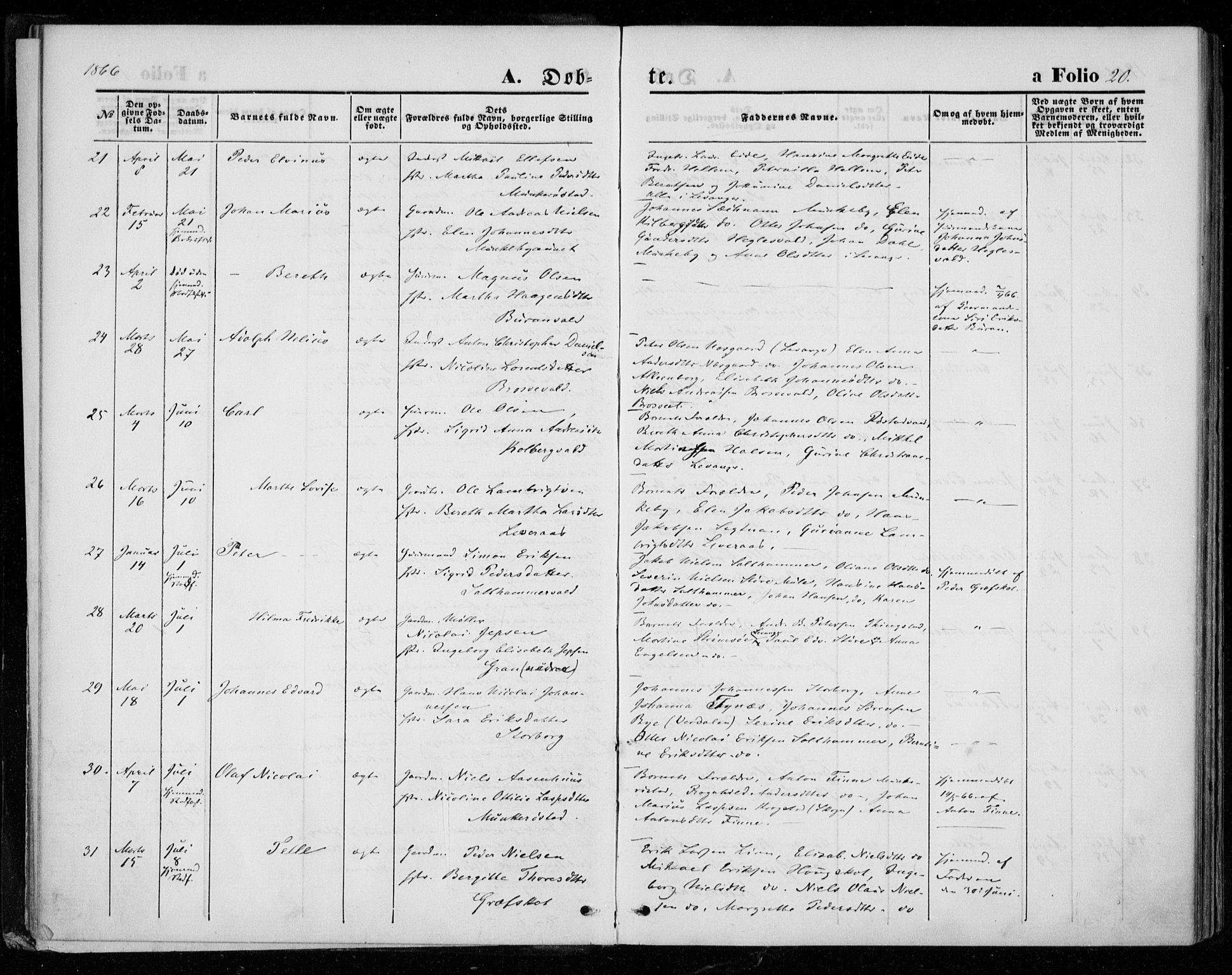 Ministerialprotokoller, klokkerbøker og fødselsregistre - Nord-Trøndelag, AV/SAT-A-1458/721/L0206: Parish register (official) no. 721A01, 1864-1874, p. 20