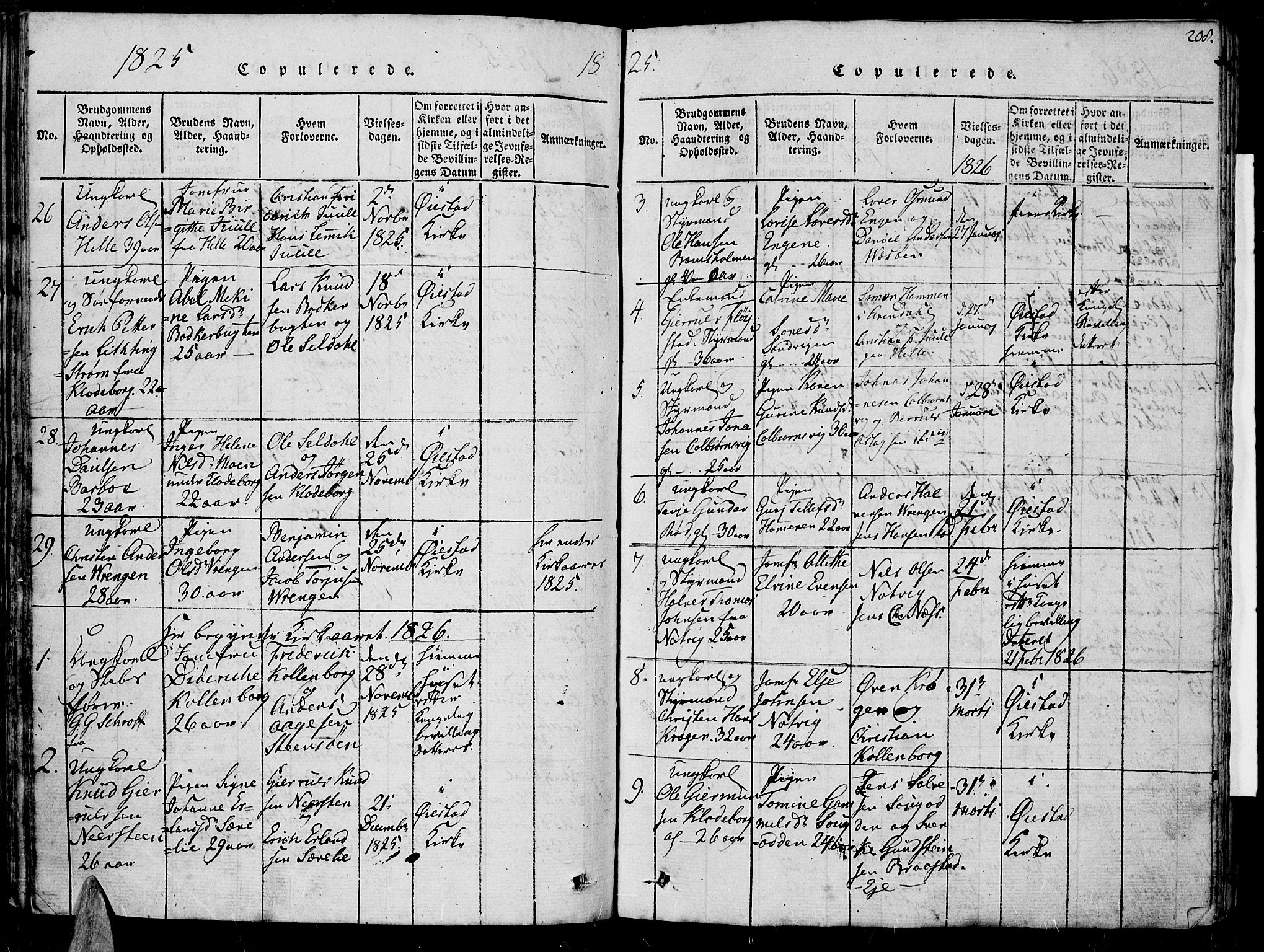 Øyestad sokneprestkontor, SAK/1111-0049/F/Fb/L0003: Parish register (copy) no. B 3, 1816-1827, p. 208