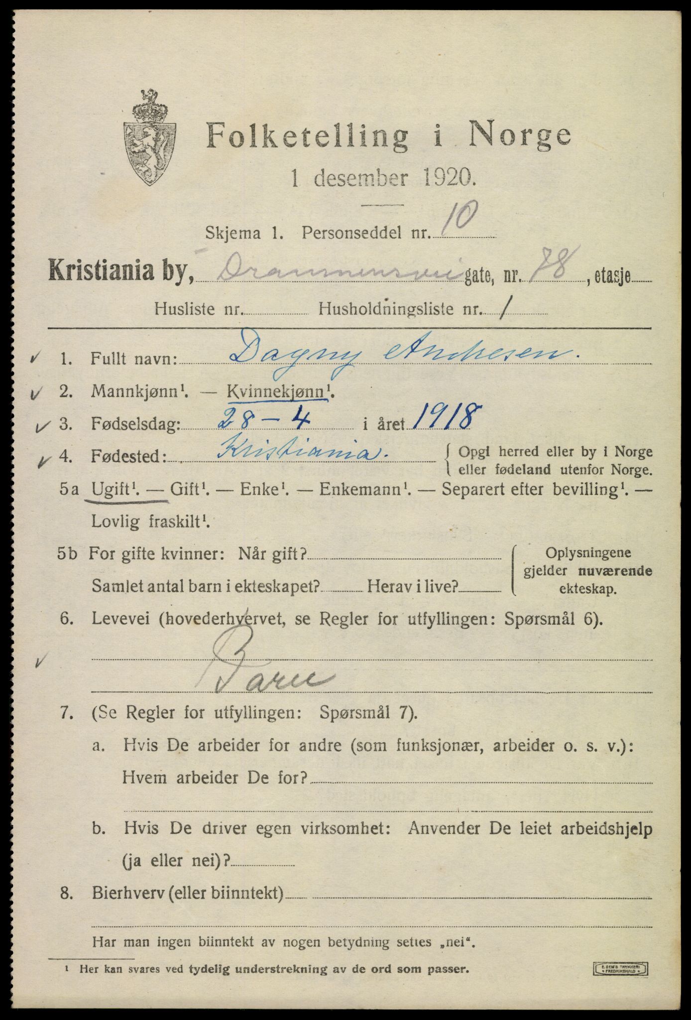SAO, 1920 census for Kristiania, 1920, p. 202495