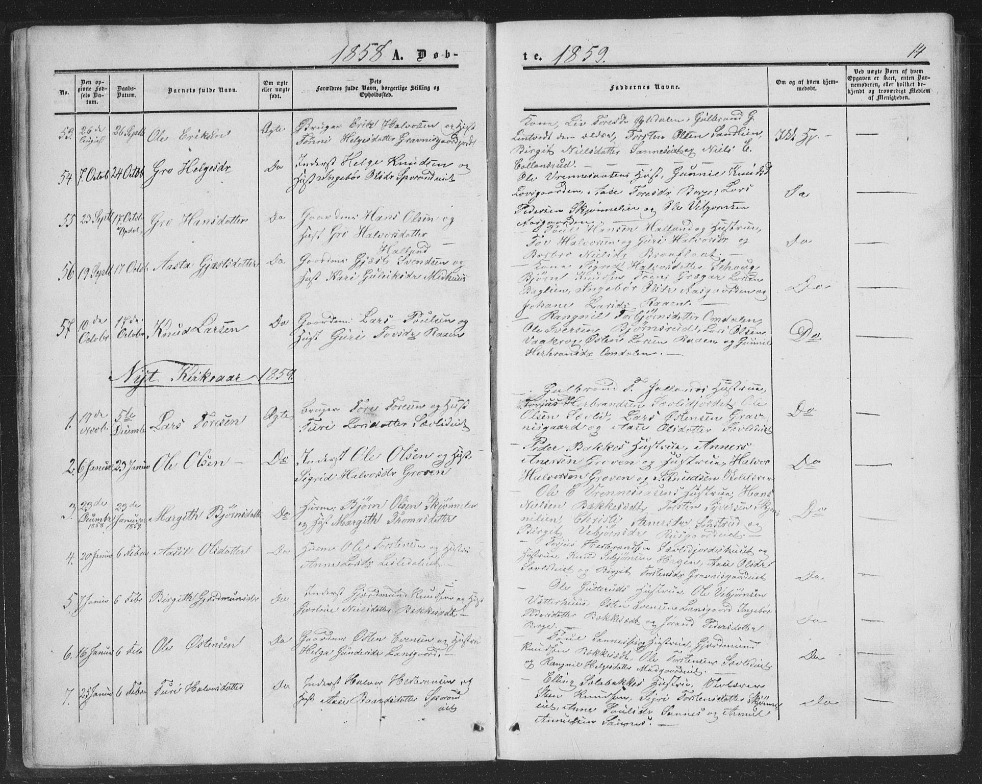 Nore kirkebøker, SAKO/A-238/F/Fa/L0002: Parish register (official) no. I 2, 1856-1871, p. 14