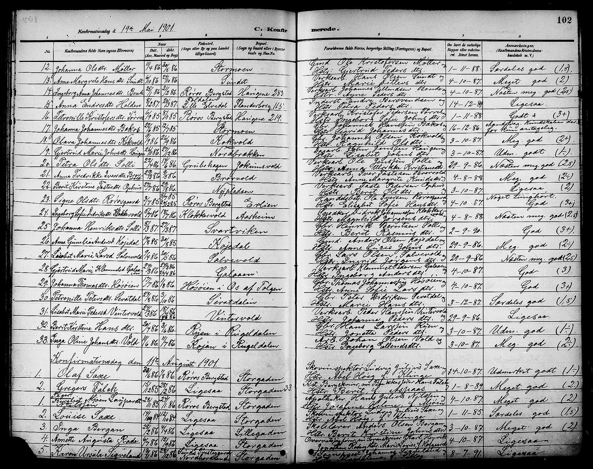 Ministerialprotokoller, klokkerbøker og fødselsregistre - Sør-Trøndelag, SAT/A-1456/681/L0941: Parish register (copy) no. 681C05, 1896-1905, p. 102