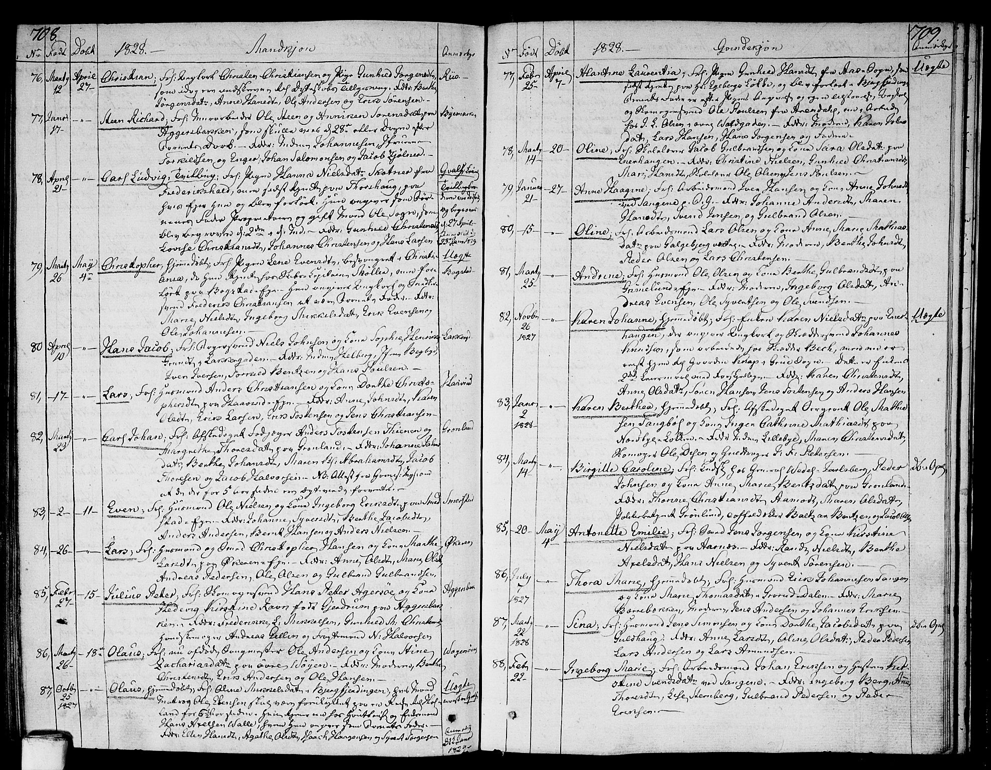 Aker prestekontor kirkebøker, AV/SAO-A-10861/F/L0012: Parish register (official) no. 12, 1819-1828, p. 708-709