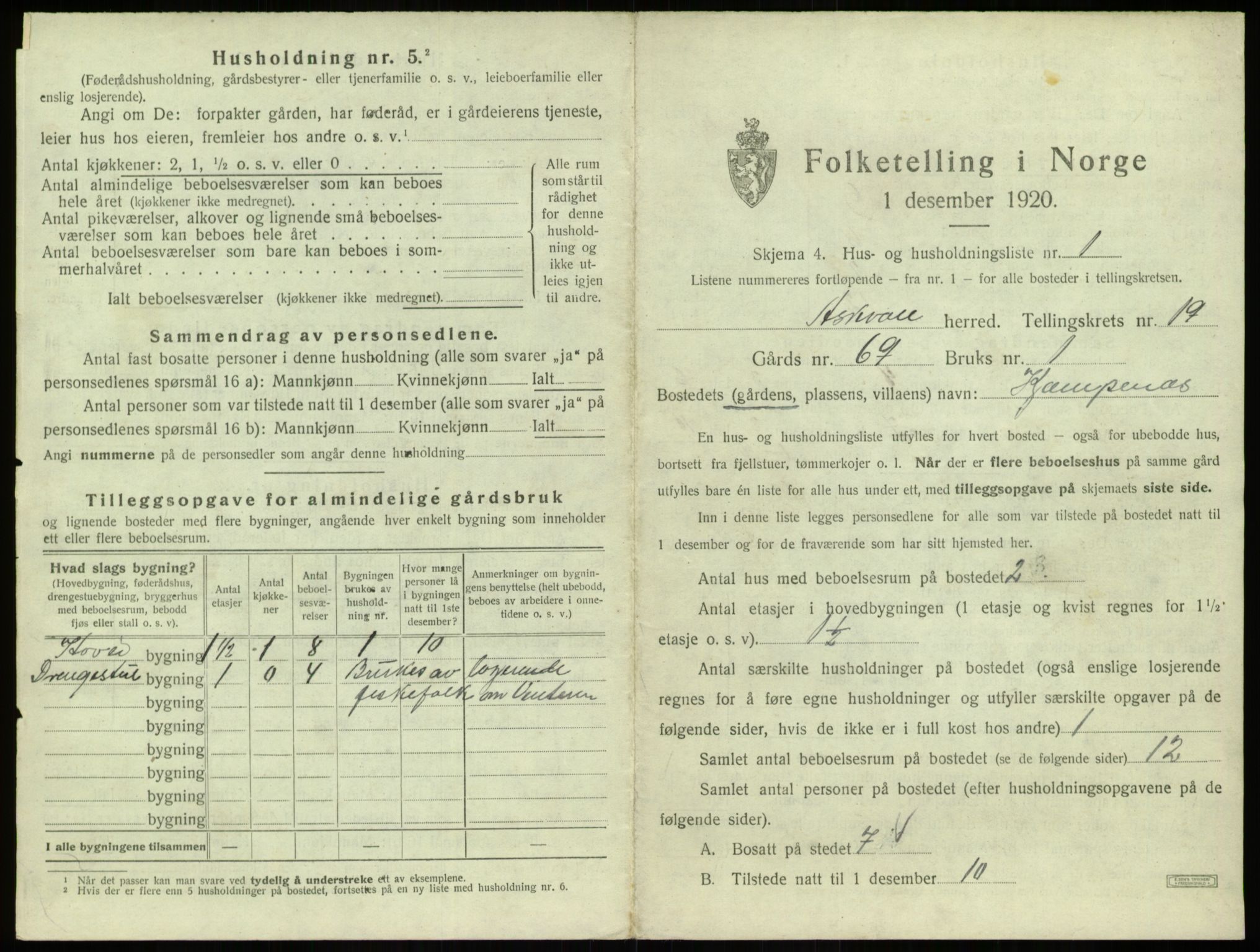 SAB, 1920 census for Askvoll, 1920, p. 1028