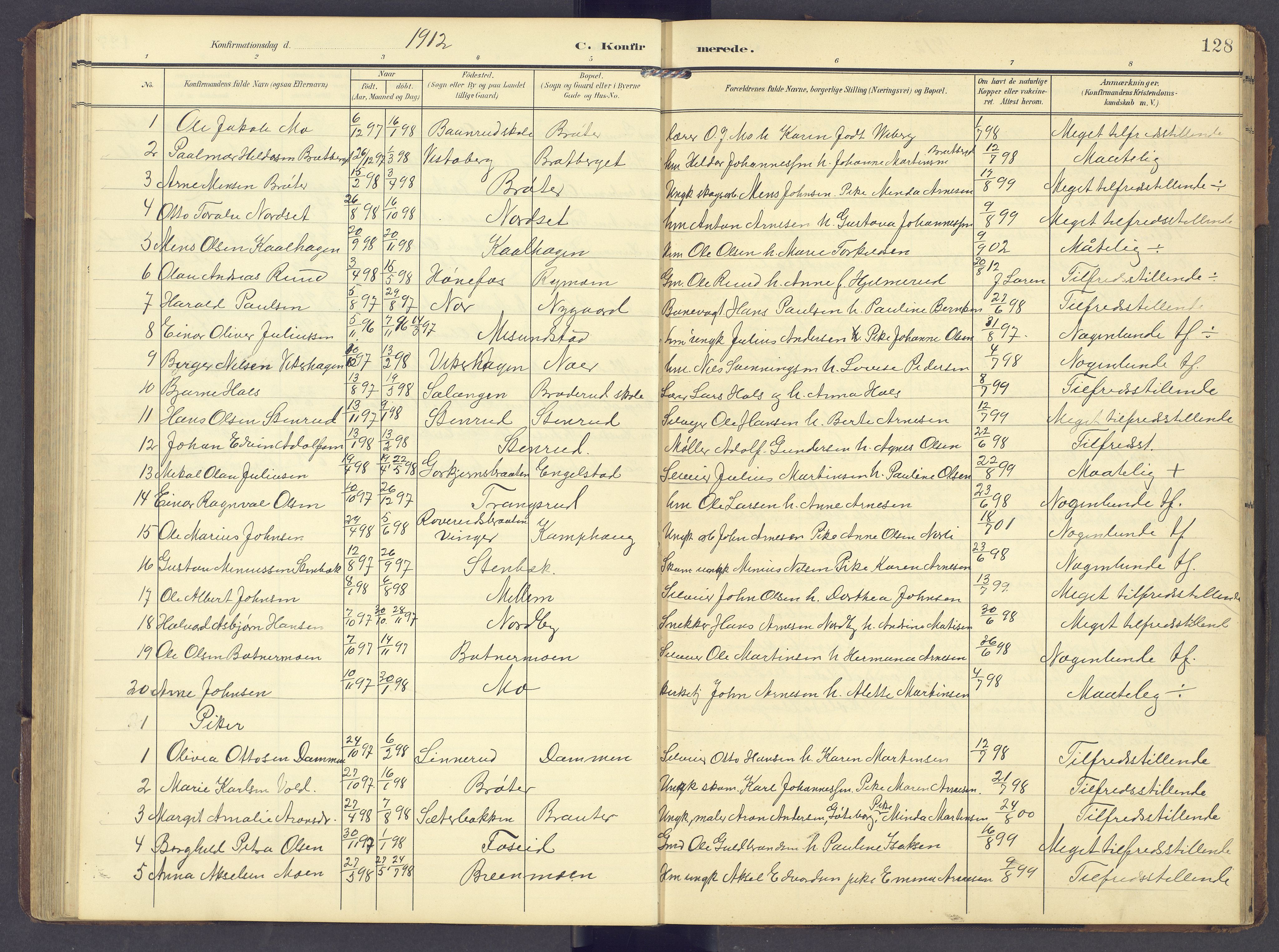 Brandval prestekontor, AV/SAH-PREST-034/H/Ha/Hab/L0003: Parish register (copy) no. 3, 1904-1917, p. 128