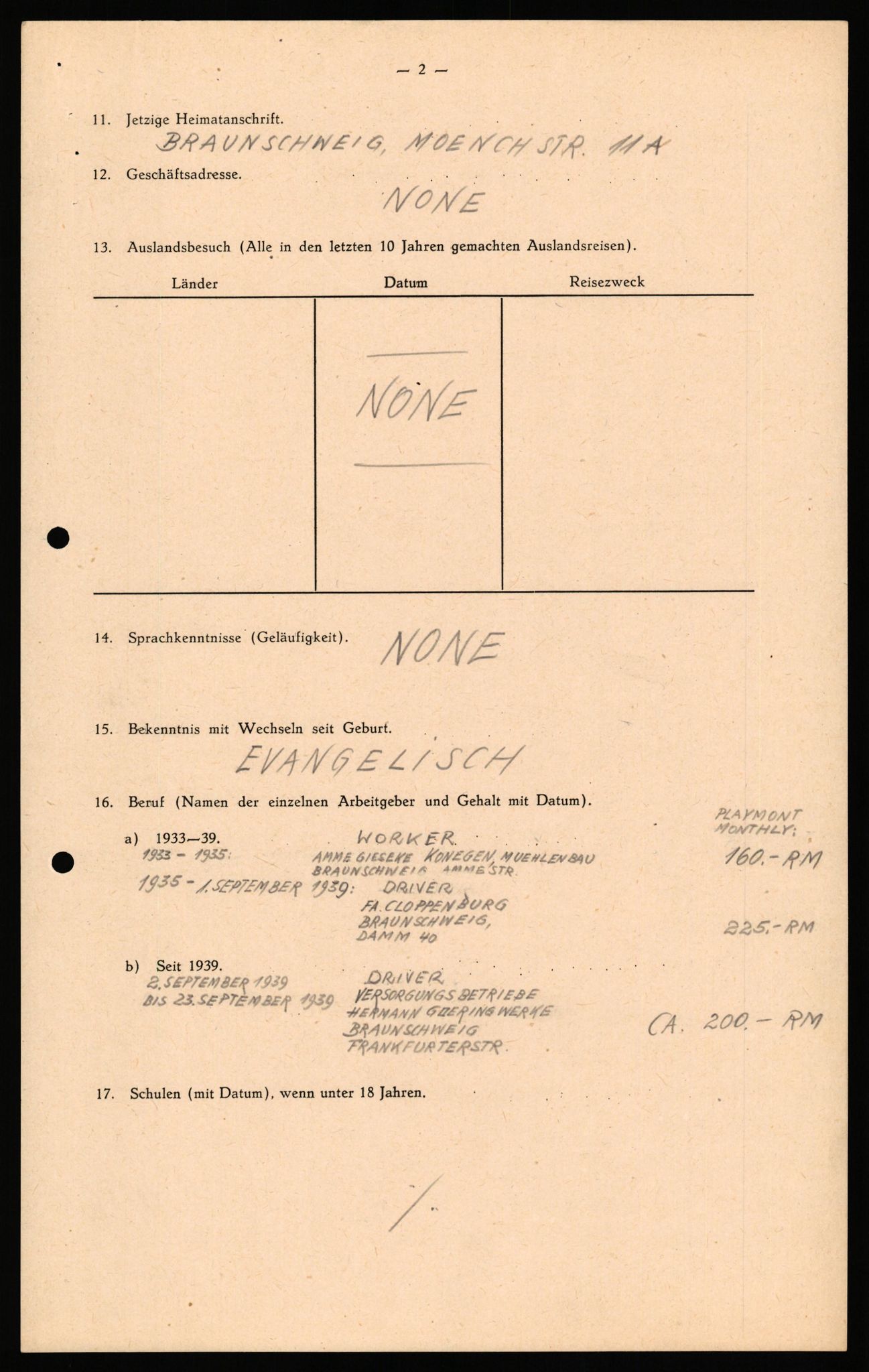 Forsvaret, Forsvarets overkommando II, AV/RA-RAFA-3915/D/Db/L0037: CI Questionaires. Tyske okkupasjonsstyrker i Norge. Tyskere., 1945-1946, p. 34