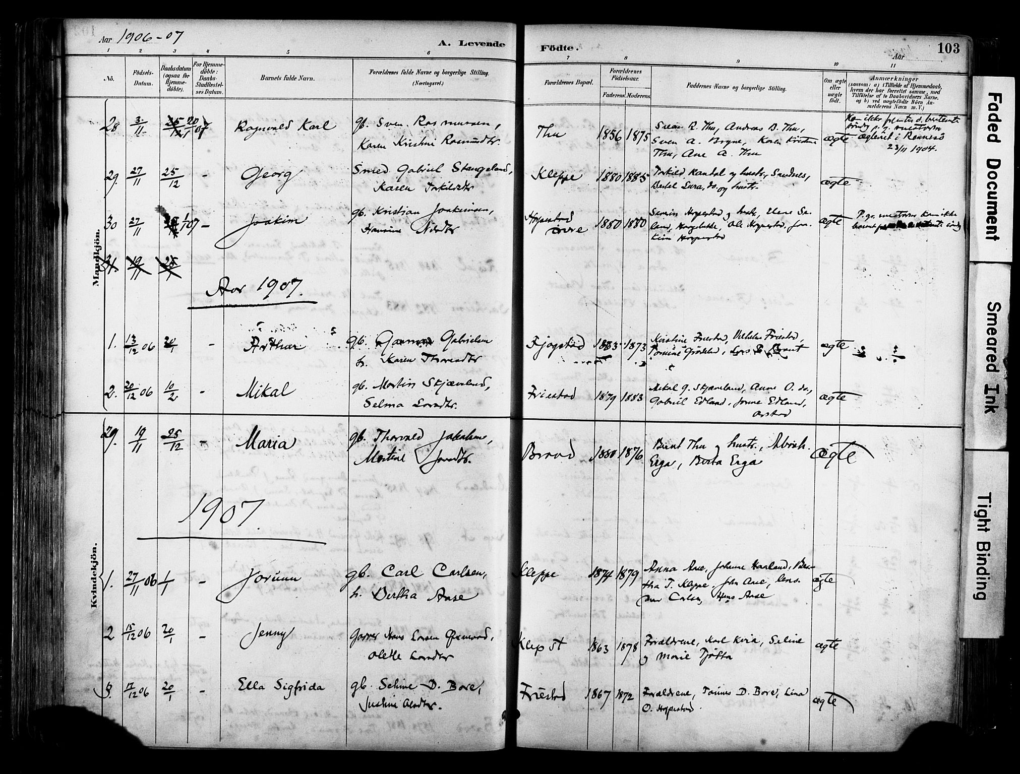 Klepp sokneprestkontor, SAST/A-101803/001/3/30BA/L0009: Parish register (official) no. A 7, 1886-1915, p. 103