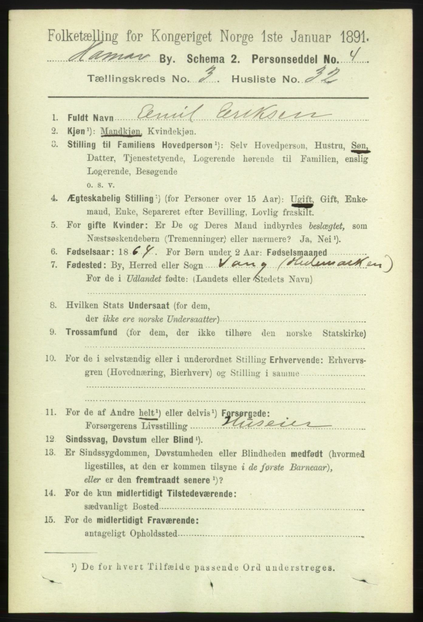 RA, 1891 census for 0401 Hamar, 1891, p. 2501