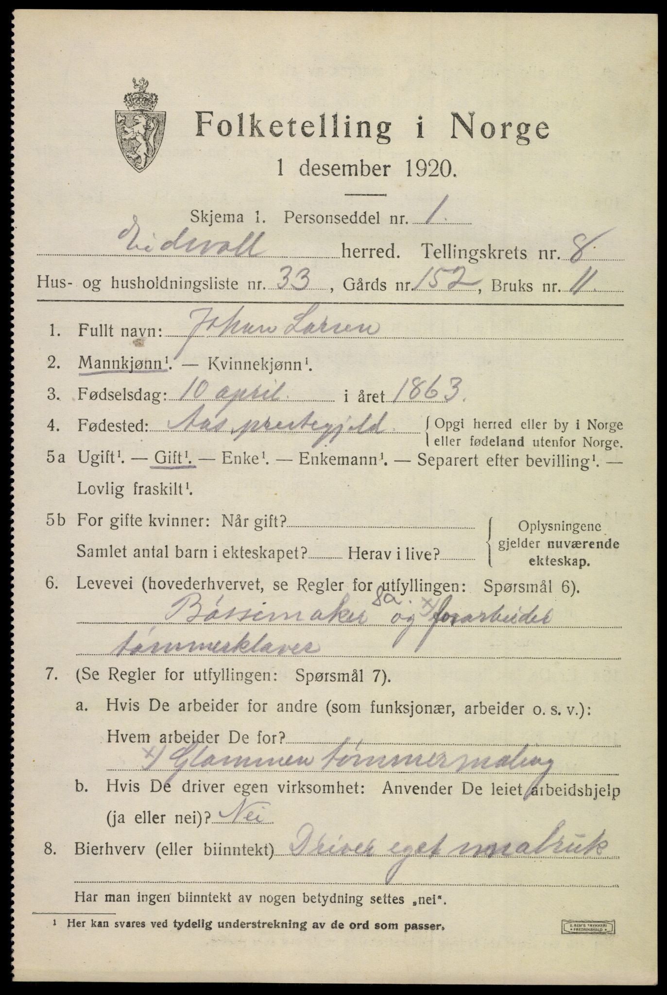 SAO, 1920 census for Eidsvoll, 1920, p. 13319