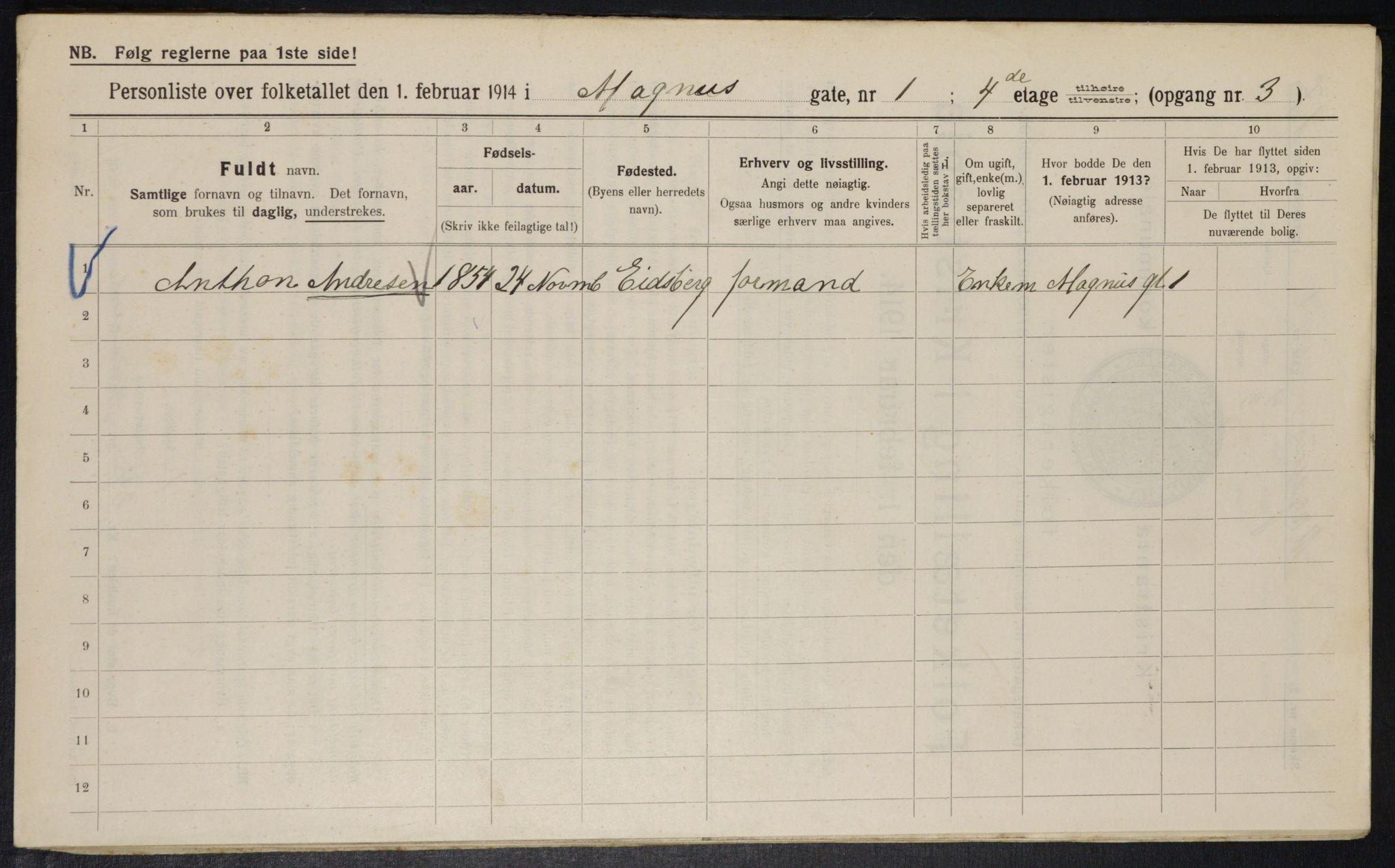 OBA, Municipal Census 1914 for Kristiania, 1914, p. 59158