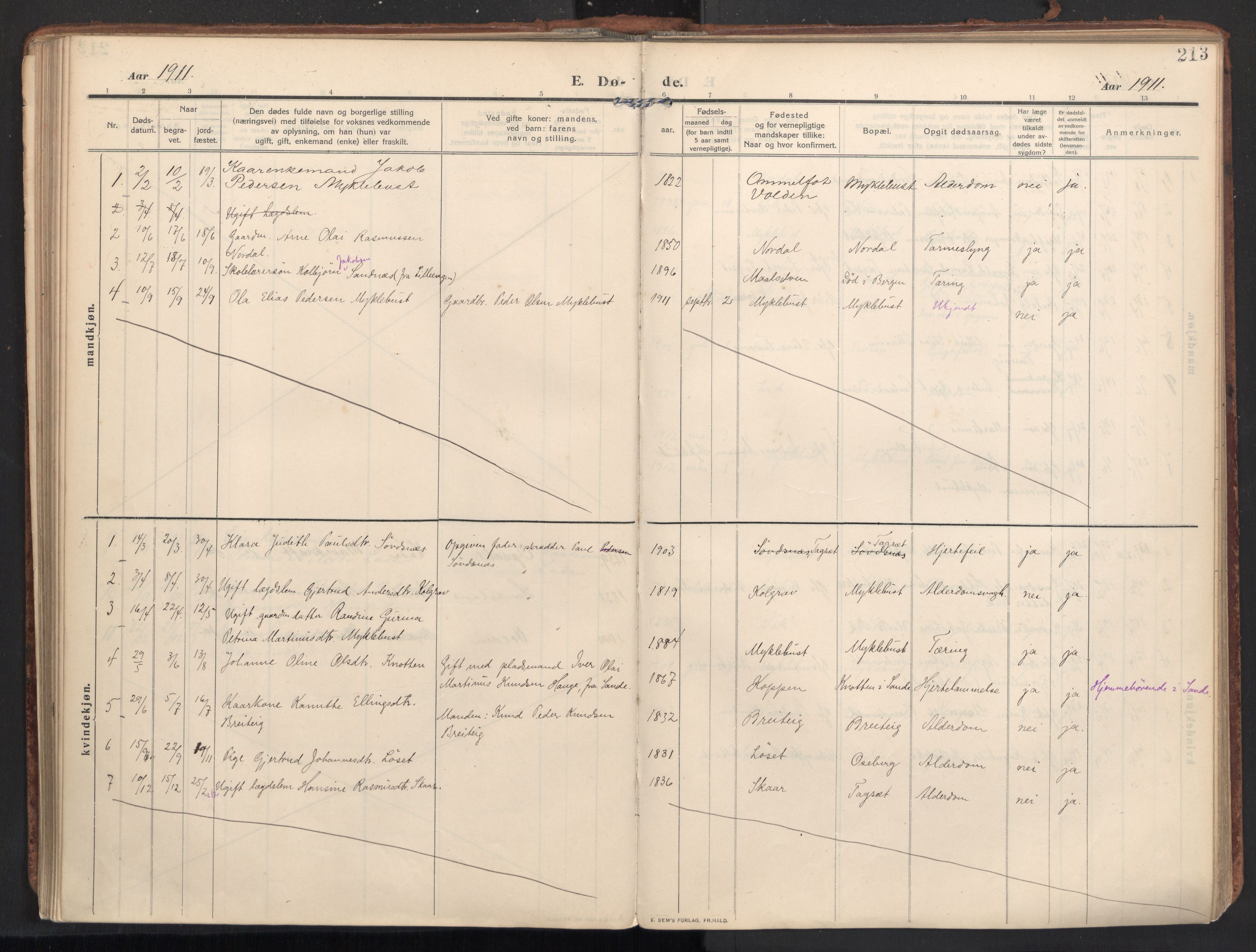 Ministerialprotokoller, klokkerbøker og fødselsregistre - Møre og Romsdal, SAT/A-1454/502/L0026: Parish register (official) no. 502A04, 1909-1933, p. 213