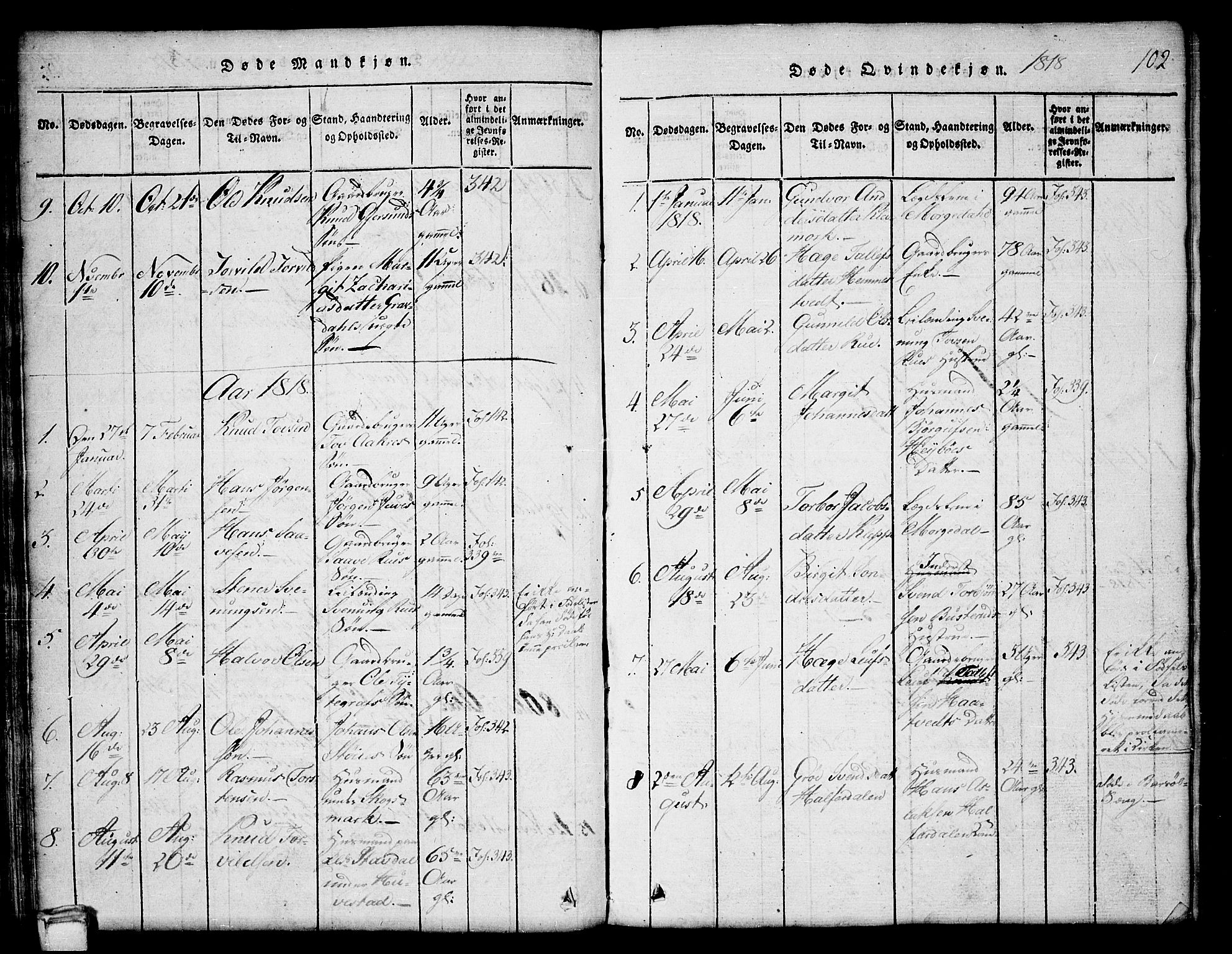 Kviteseid kirkebøker, SAKO/A-276/G/Gb/L0001: Parish register (copy) no. II 1, 1815-1842, p. 102