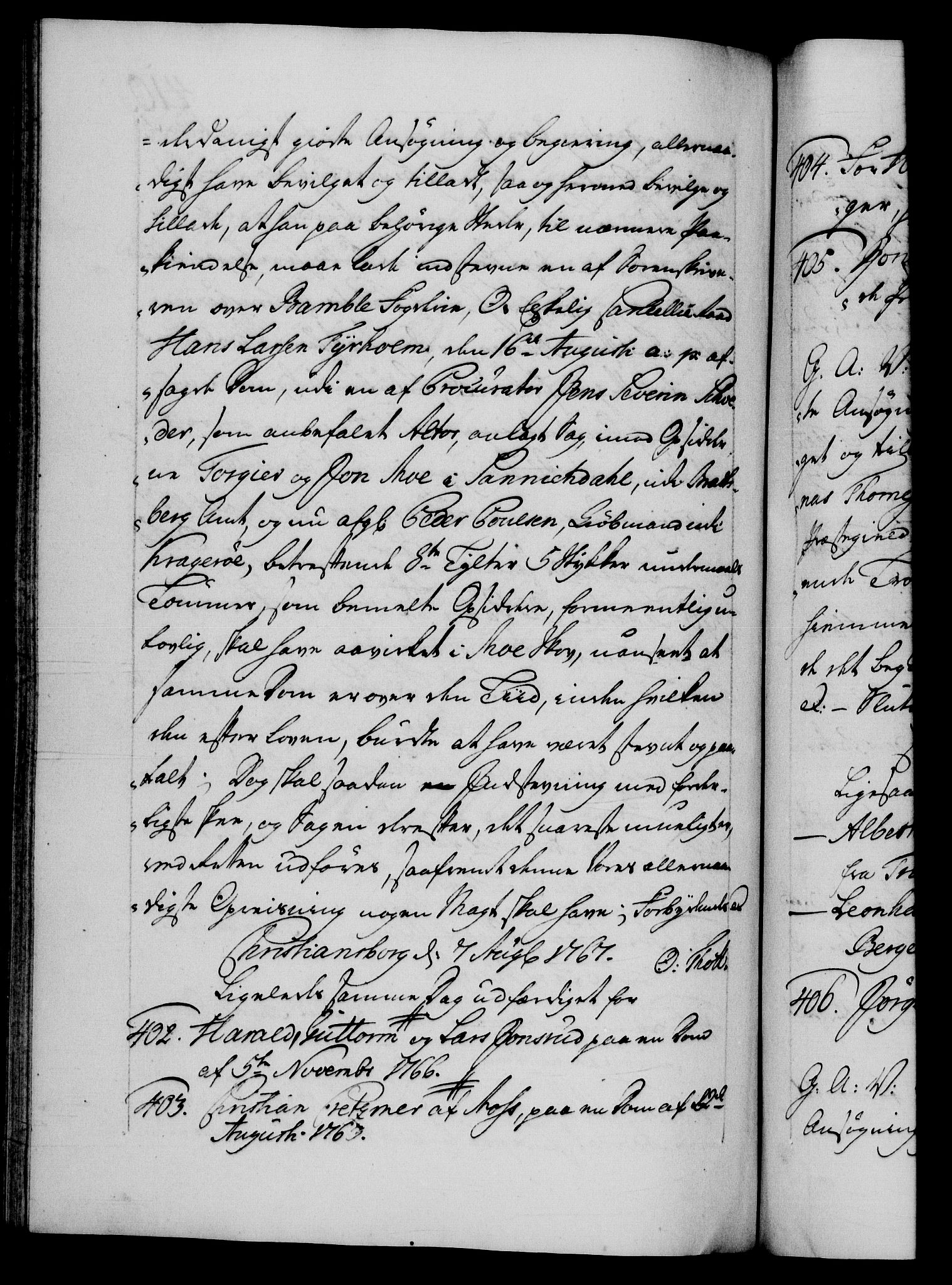 Danske Kanselli 1572-1799, AV/RA-EA-3023/F/Fc/Fca/Fcaa/L0043: Norske registre, 1766-1768, p. 410b