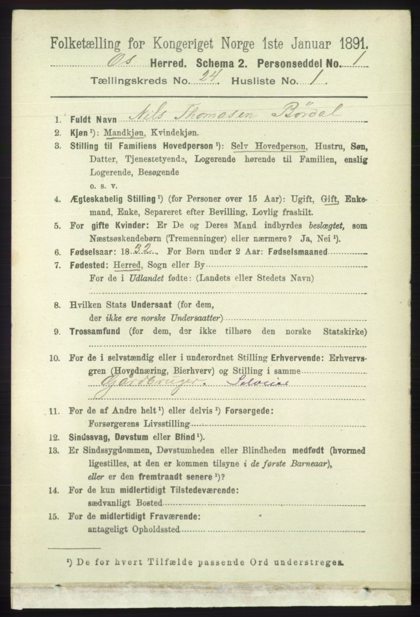 RA, 1891 census for 1243 Os, 1891, p. 5207