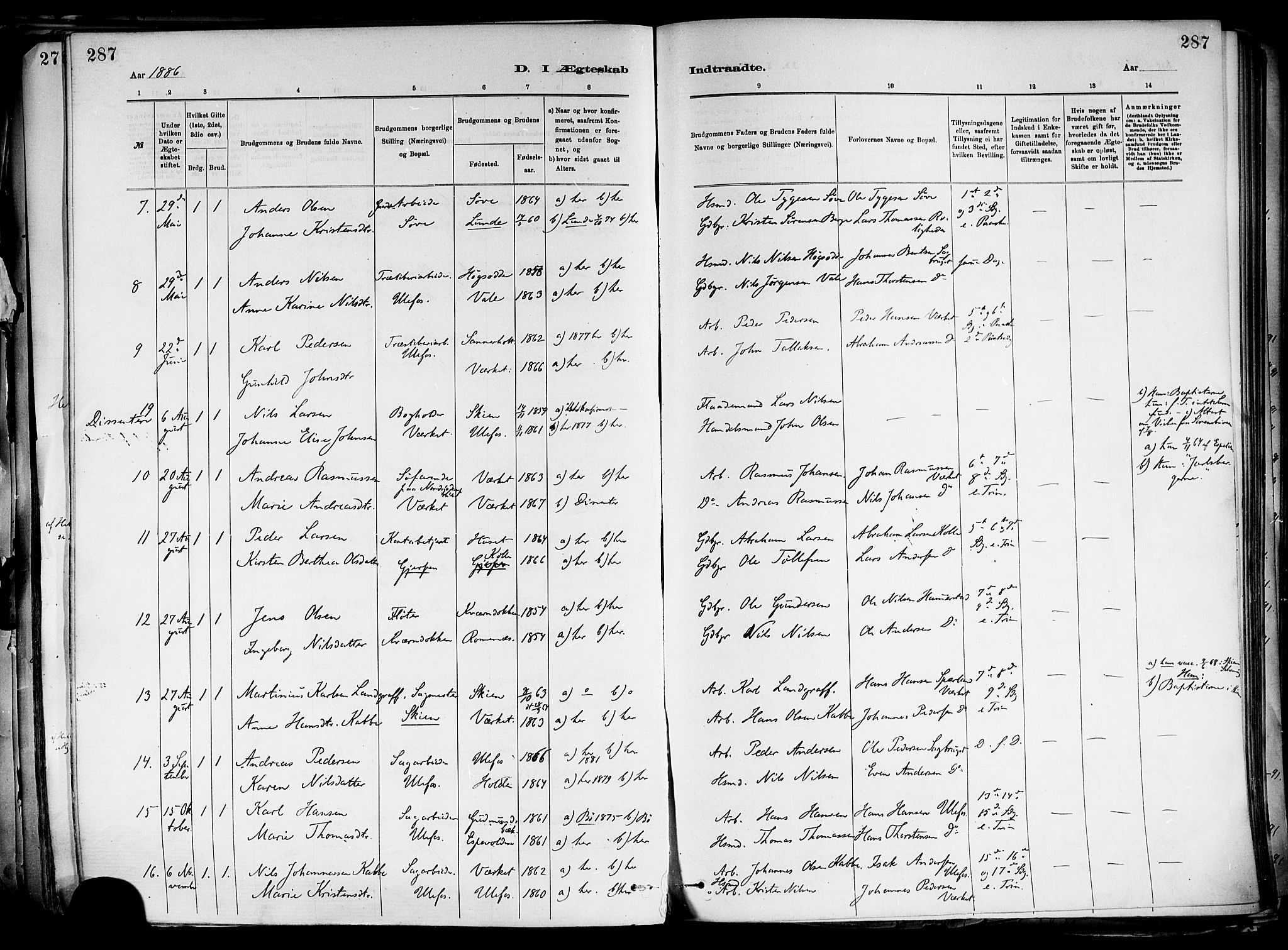 Holla kirkebøker, AV/SAKO-A-272/F/Fa/L0008: Parish register (official) no. 8, 1882-1897, p. 287