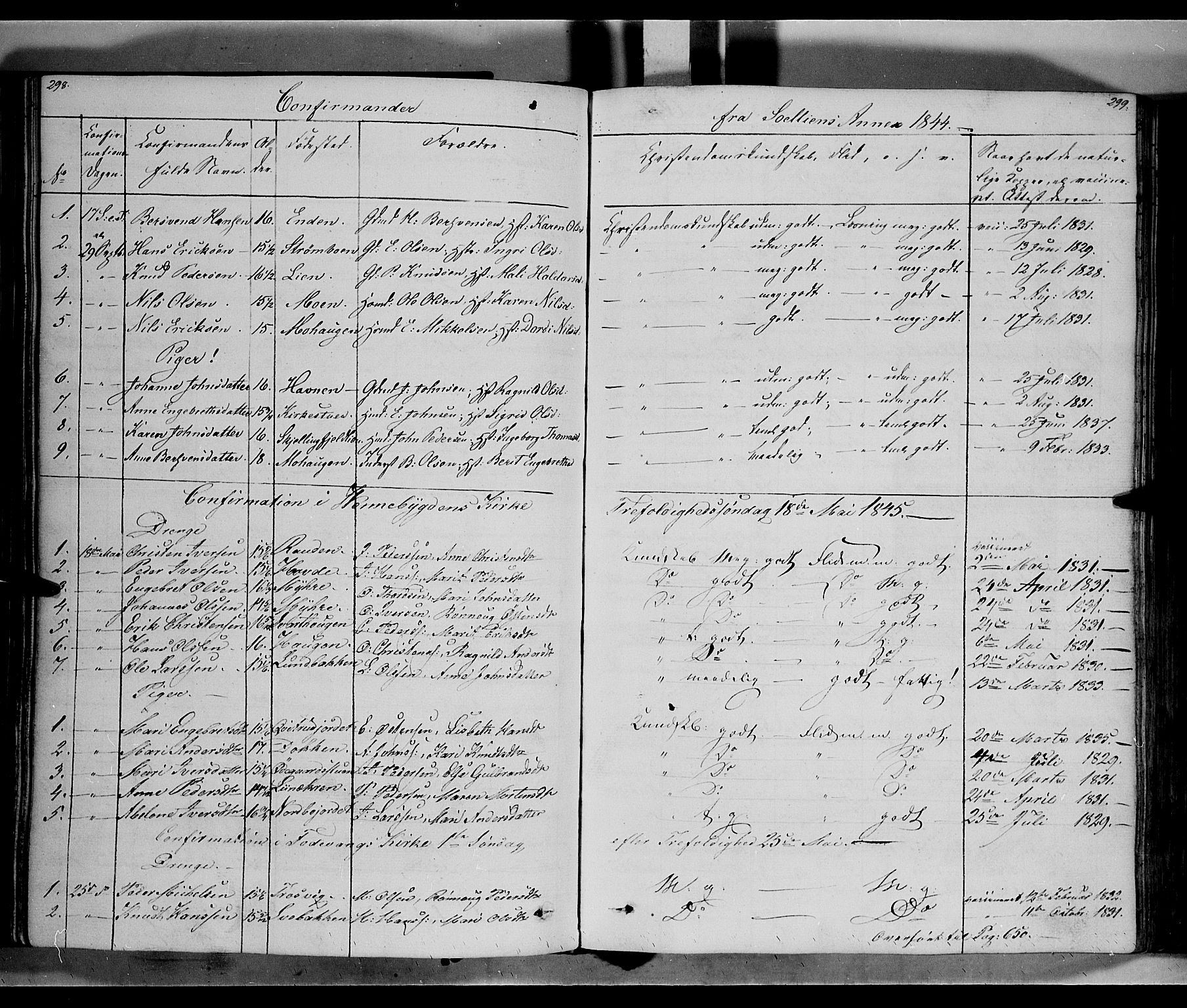 Ringebu prestekontor, SAH/PREST-082/H/Ha/Haa/L0005: Parish register (official) no. 5, 1839-1848, p. 298-299