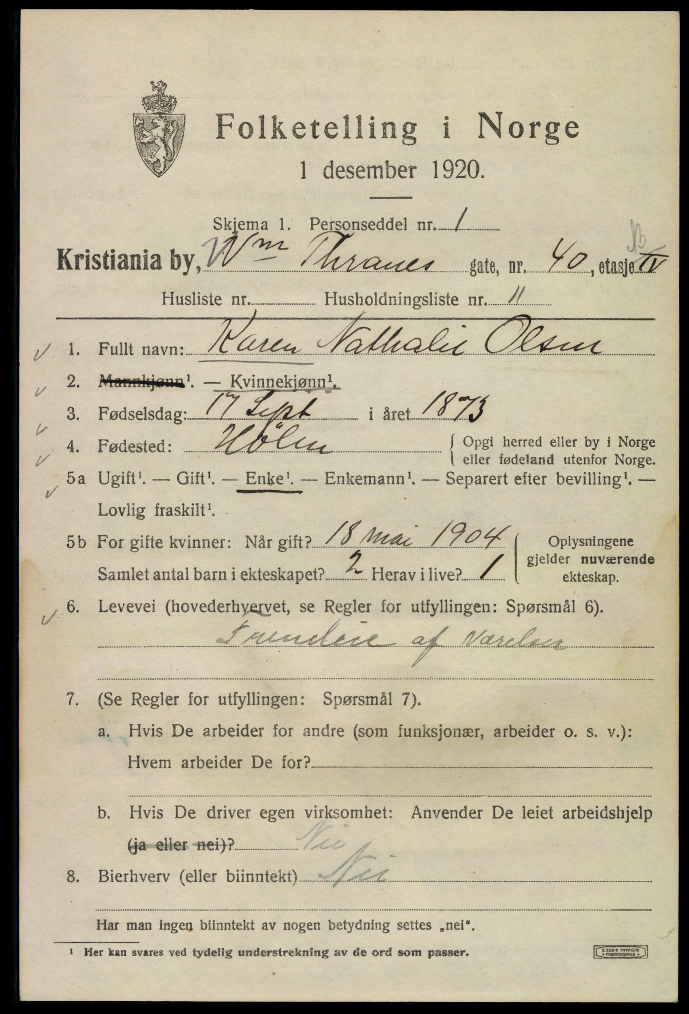 SAO, 1920 census for Kristiania, 1920, p. 647531