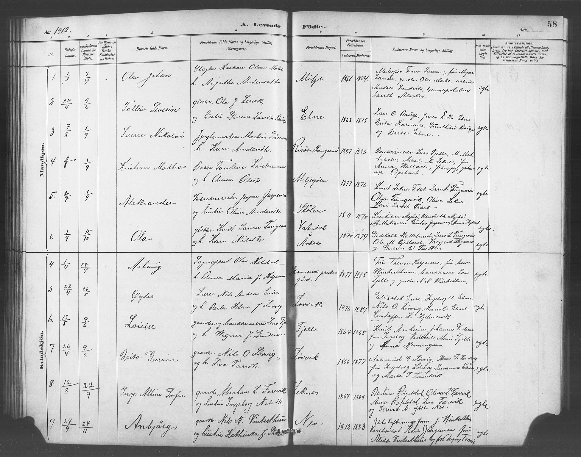 Skånevik sokneprestembete, SAB/A-77801/H/Hab: Parish register (copy) no. A 2, 1888-1924, p. 58
