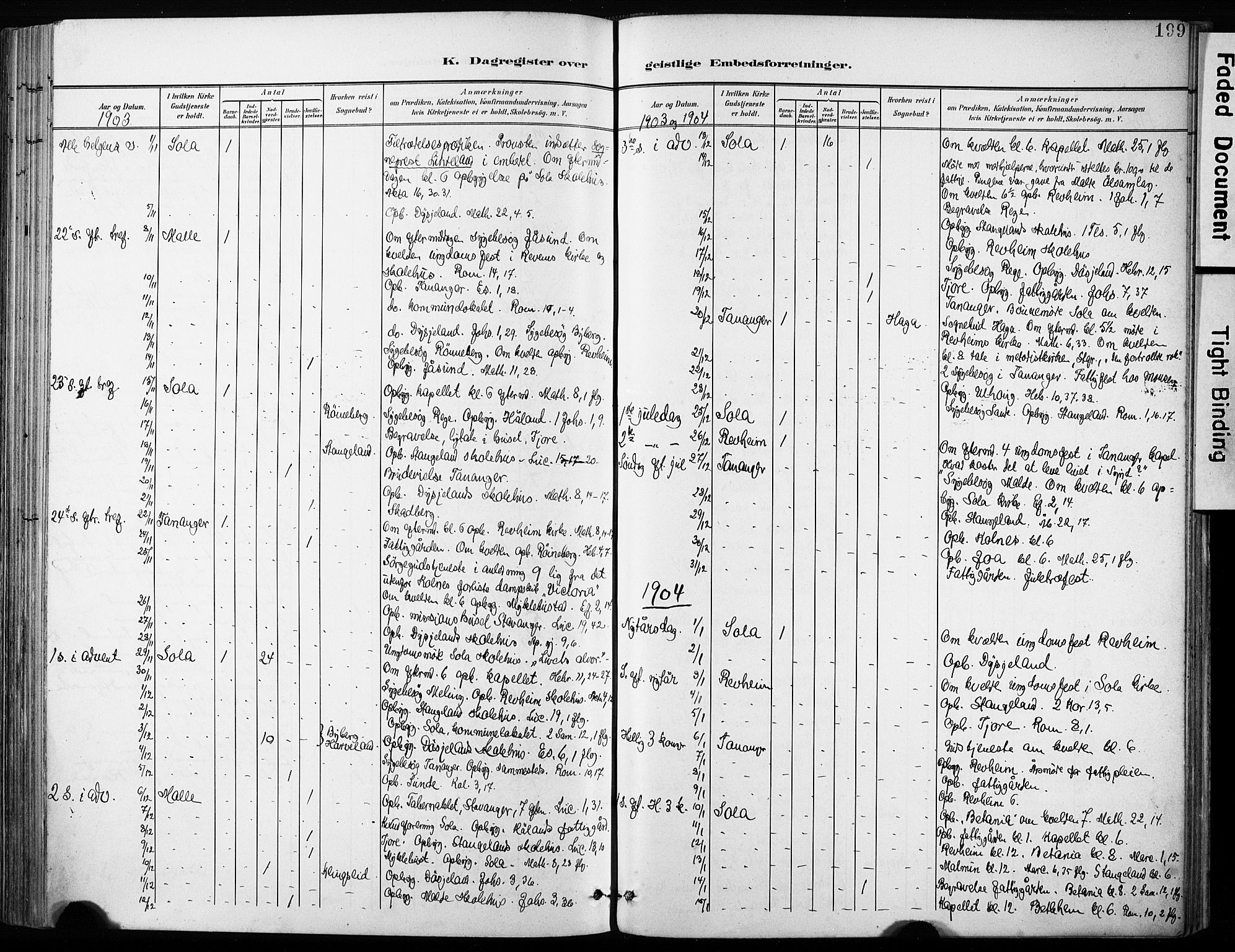 Håland sokneprestkontor, AV/SAST-A-101802/001/30BA/L0013: Parish register (official) no. A 12, 1901-1913, p. 199