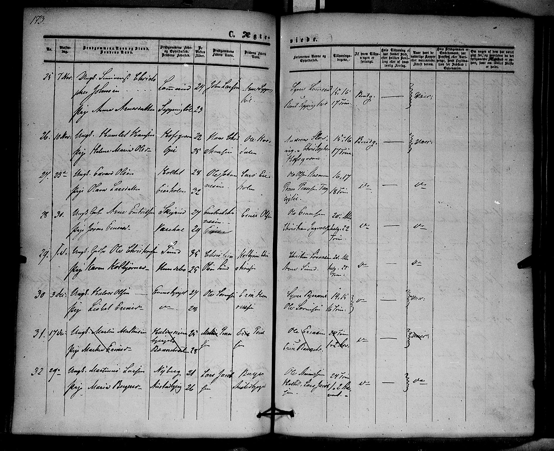 Hof prestekontor, SAH/PREST-038/H/Ha/Haa/L0008: Parish register (official) no. 8, 1849-1861, p. 173