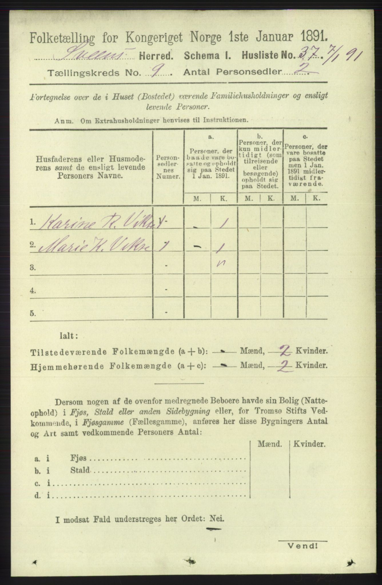 RA, 1891 census for 1216 Sveio, 1891, p. 2686