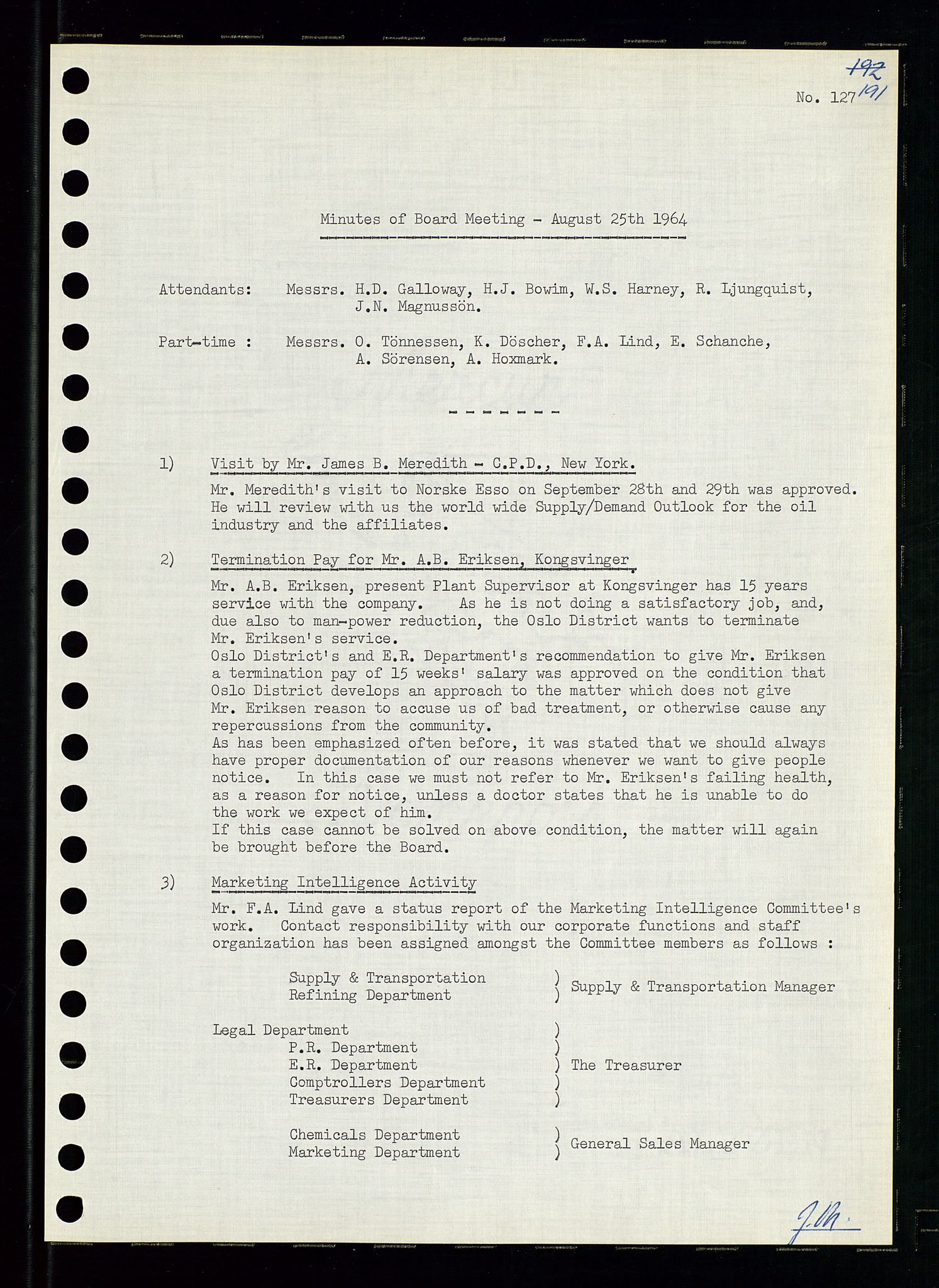 Pa 0982 - Esso Norge A/S, AV/SAST-A-100448/A/Aa/L0001/0004: Den administrerende direksjon Board minutes (styrereferater) / Den administrerende direksjon Board minutes (styrereferater), 1963-1964, p. 70