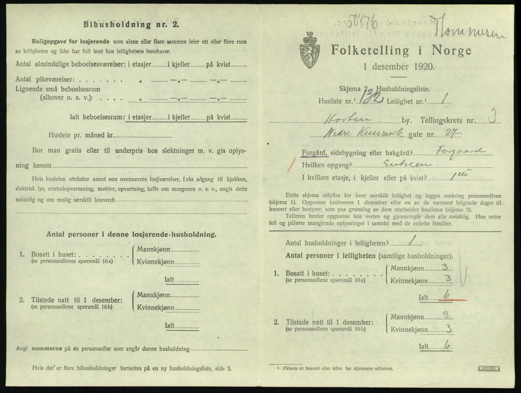 SAKO, 1920 census for Horten, 1920, p. 4569