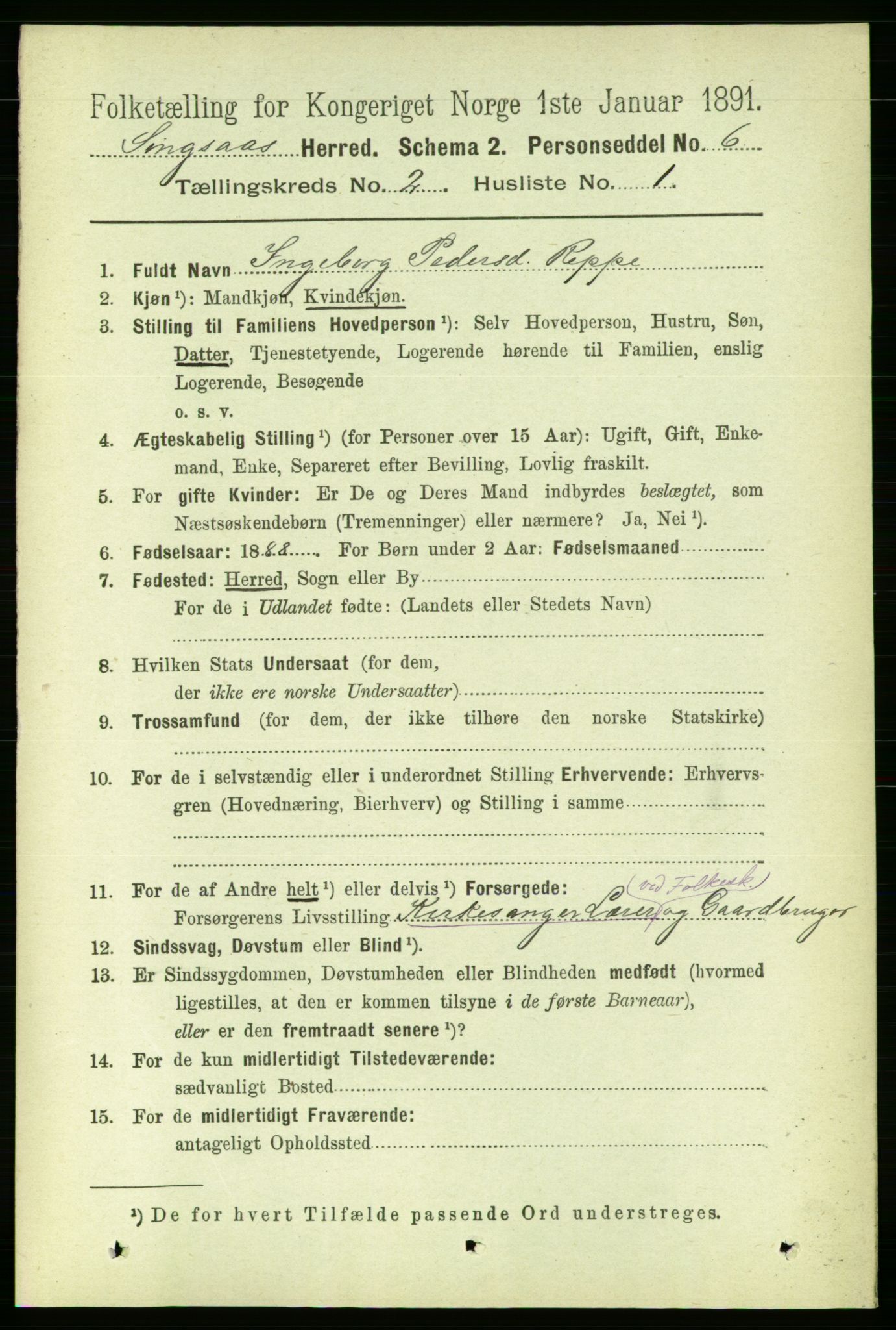 RA, 1891 census for 1646 Singsås, 1891, p. 225