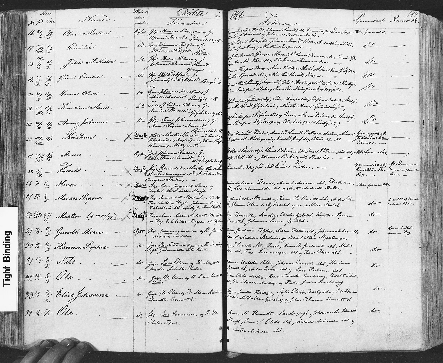 Rakkestad prestekontor Kirkebøker, AV/SAO-A-2008/F/Fa/L0011: Parish register (official) no. I 11, 1862-1877, p. 144