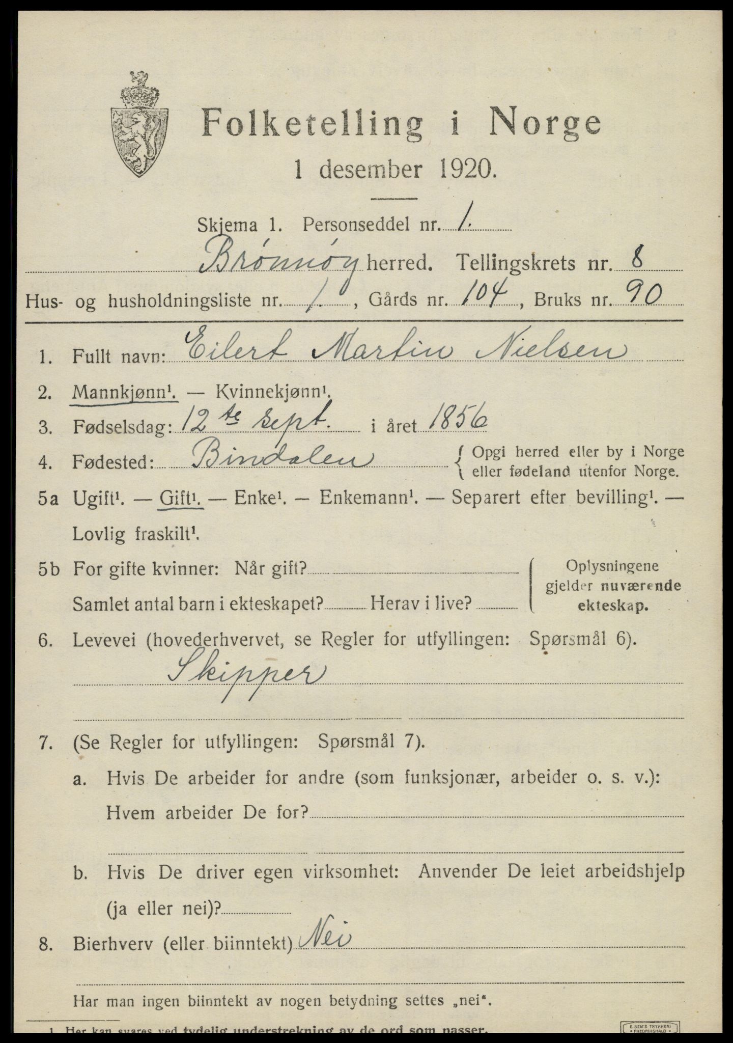 SAT, 1920 census for Brønnøy, 1920, p. 5874