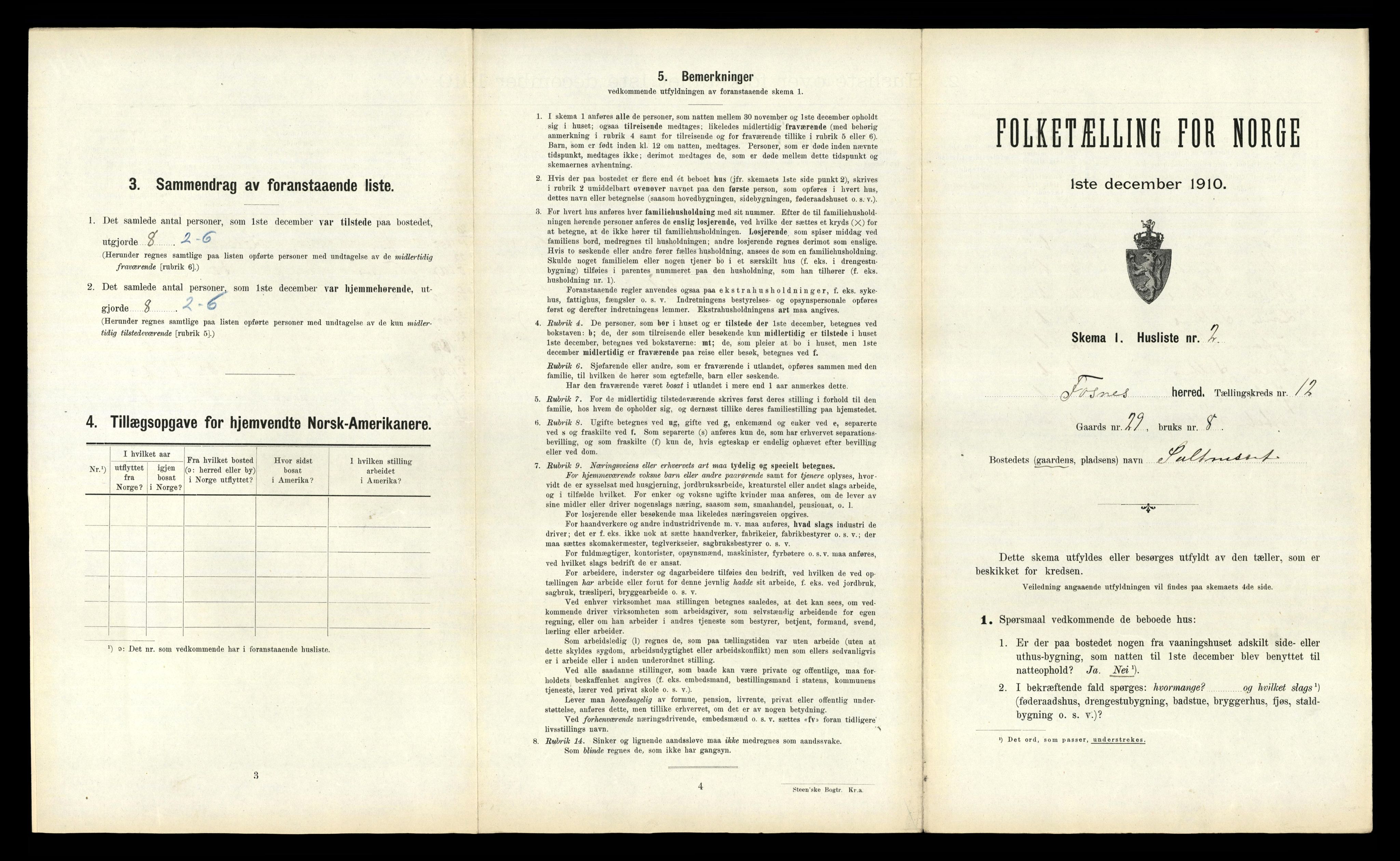 RA, 1910 census for Fosnes, 1910, p. 779