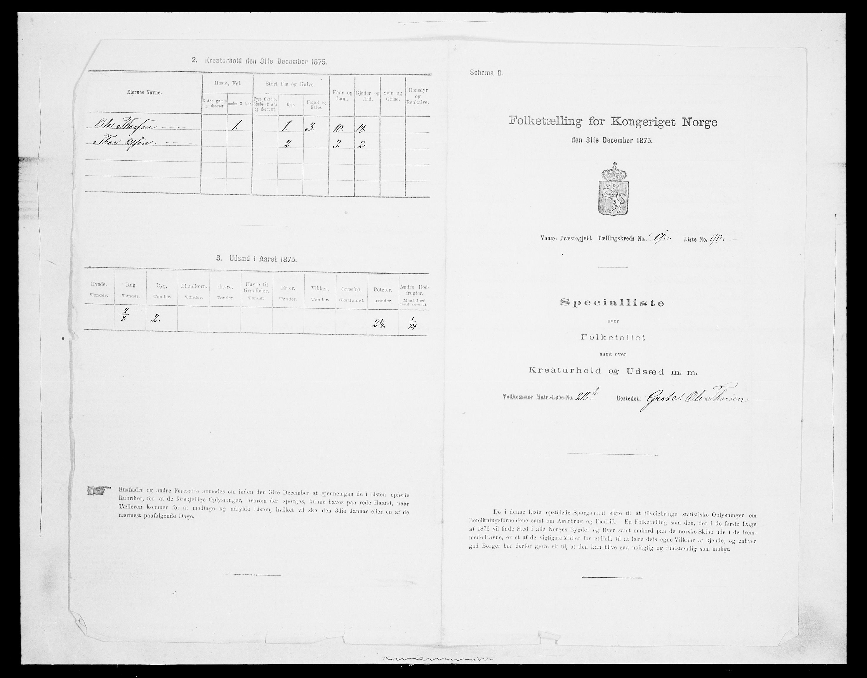 SAH, 1875 census for 0515P Vågå, 1875, p. 1703