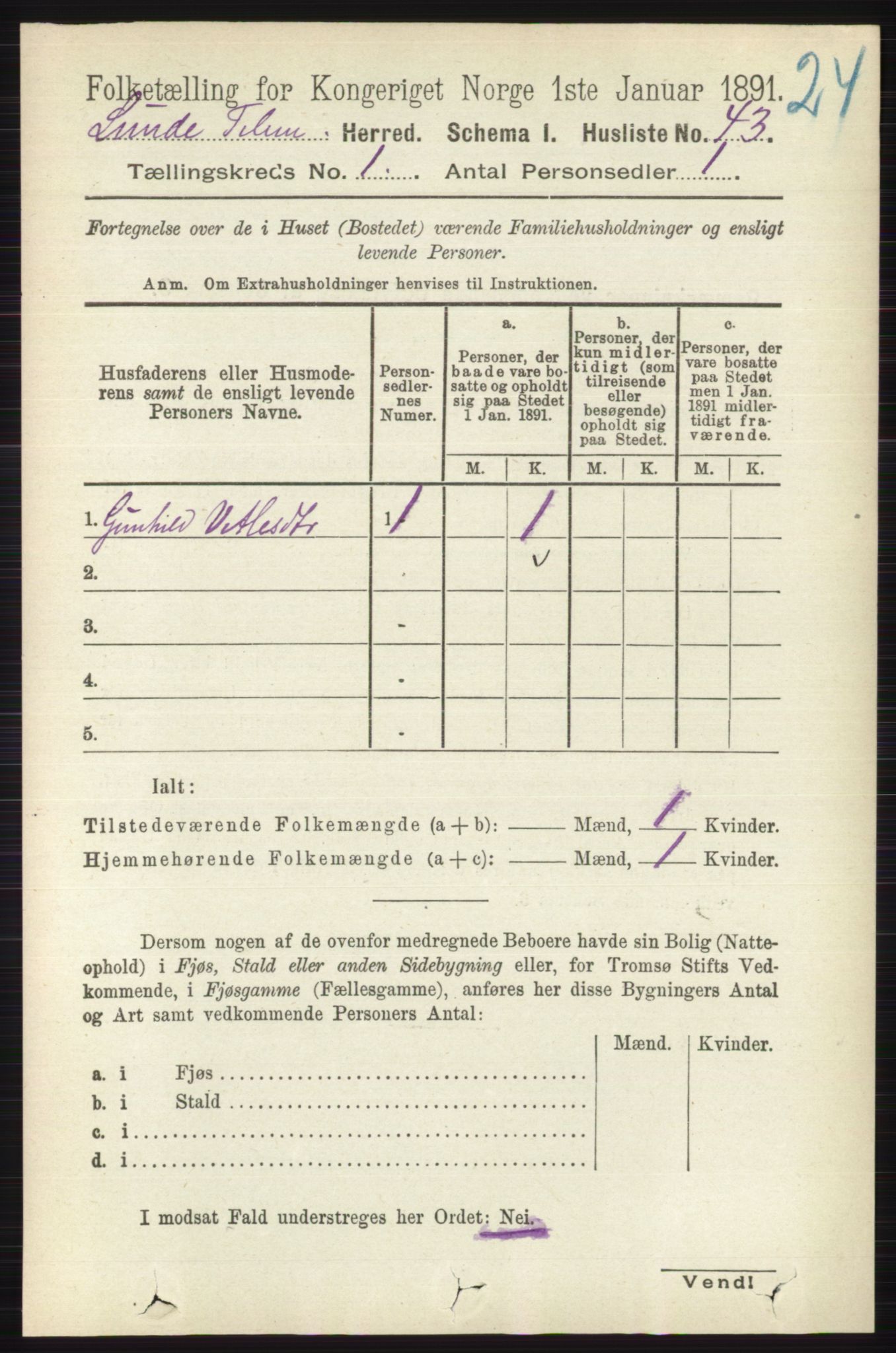 RA, 1891 census for 0820 Lunde, 1891, p. 70