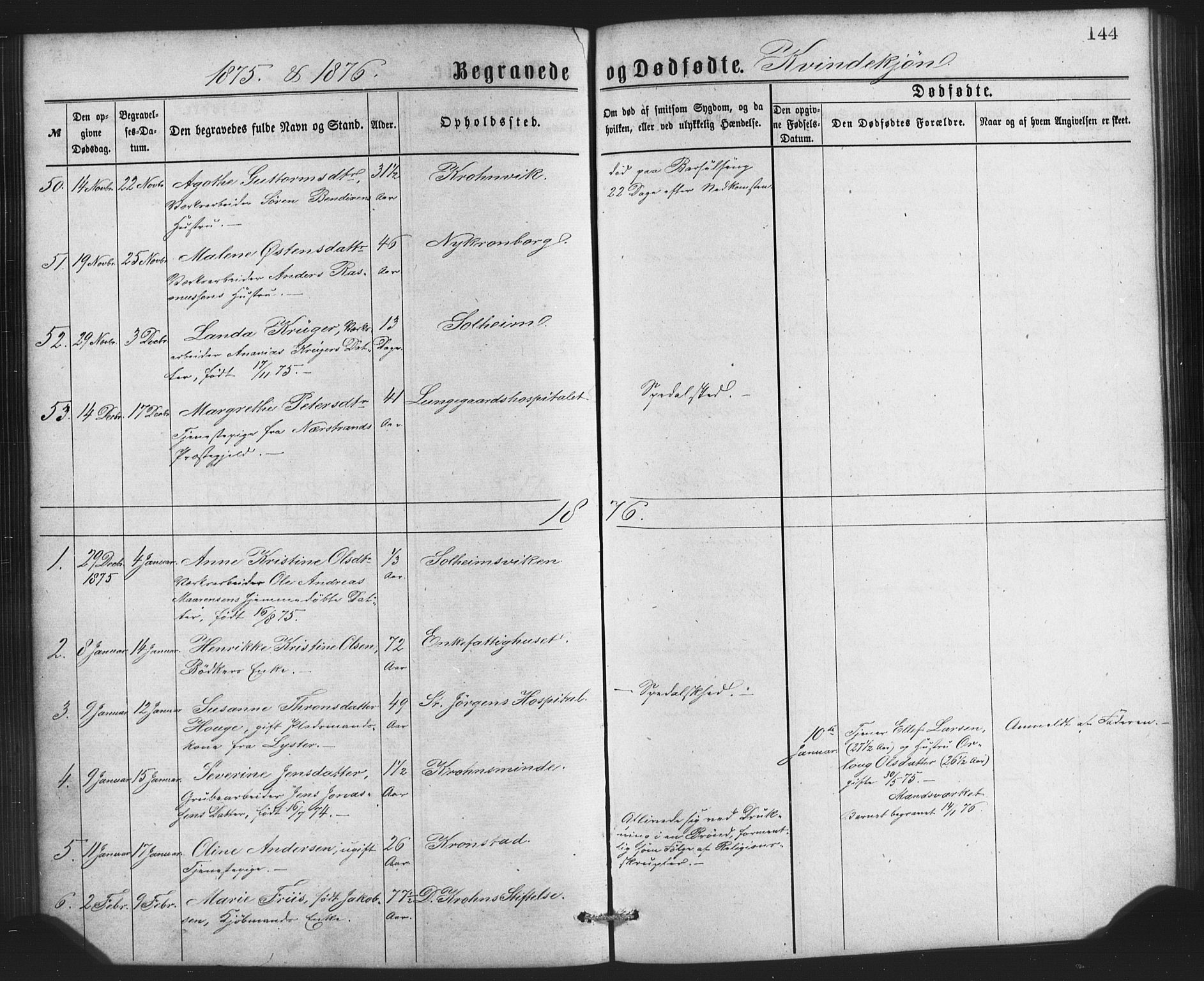 St. Jørgens hospital og Årstad sokneprestembete, AV/SAB-A-99934: Parish register (copy) no. A 8, 1872-1886, p. 144