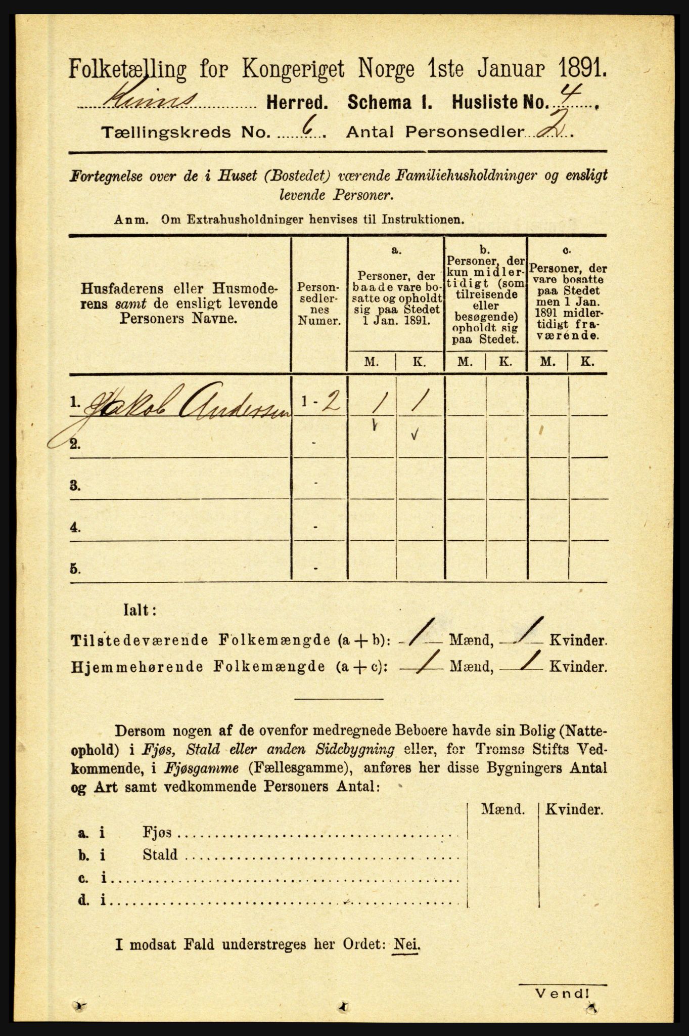 RA, 1891 census for 1437 Kinn, 1891, p. 2216