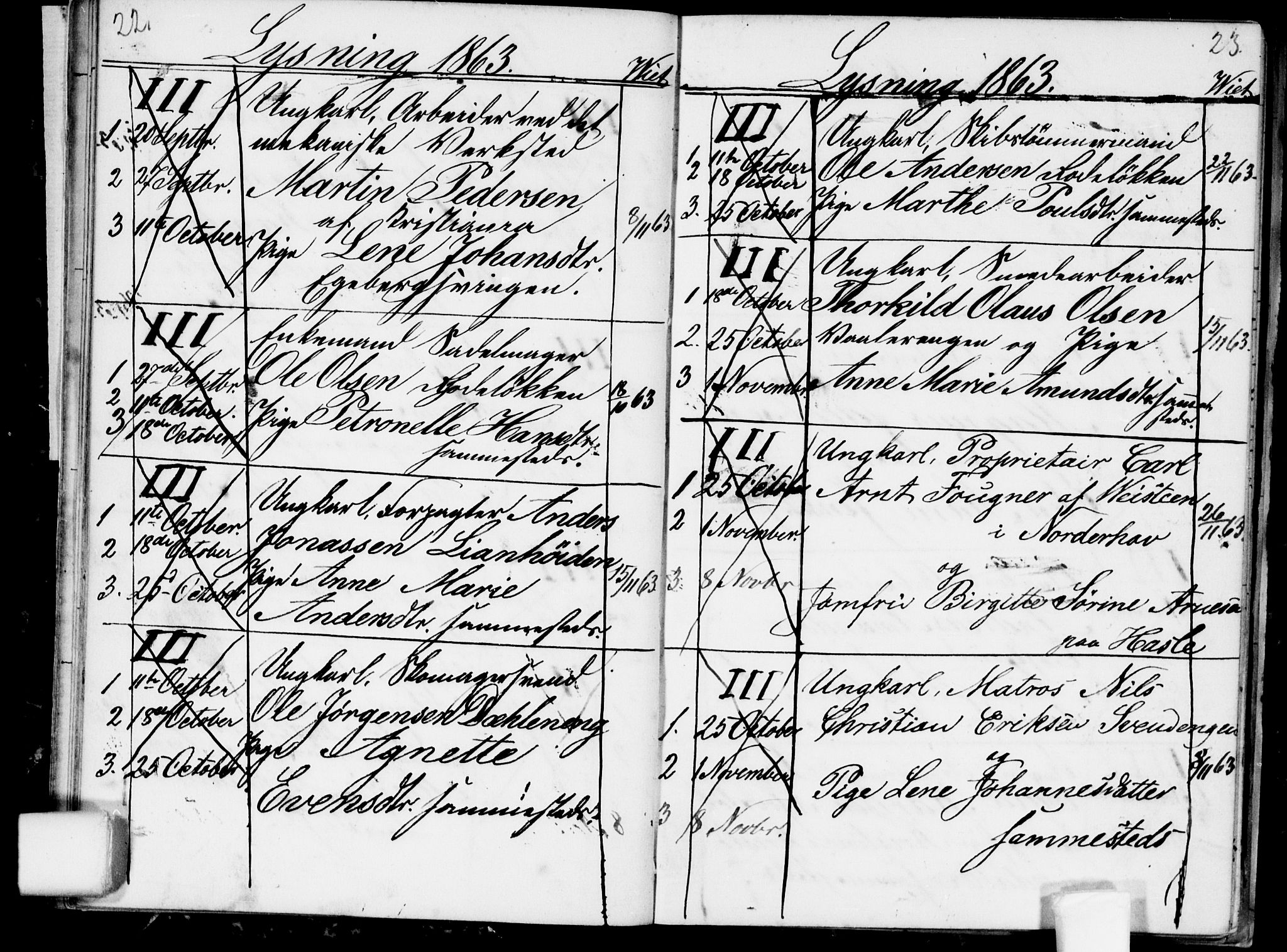 Østre Aker prestekontor Kirkebøker, AV/SAO-A-10840/H/Ha/L0002: Banns register no. I 2, 1861-1872, p. 22-23