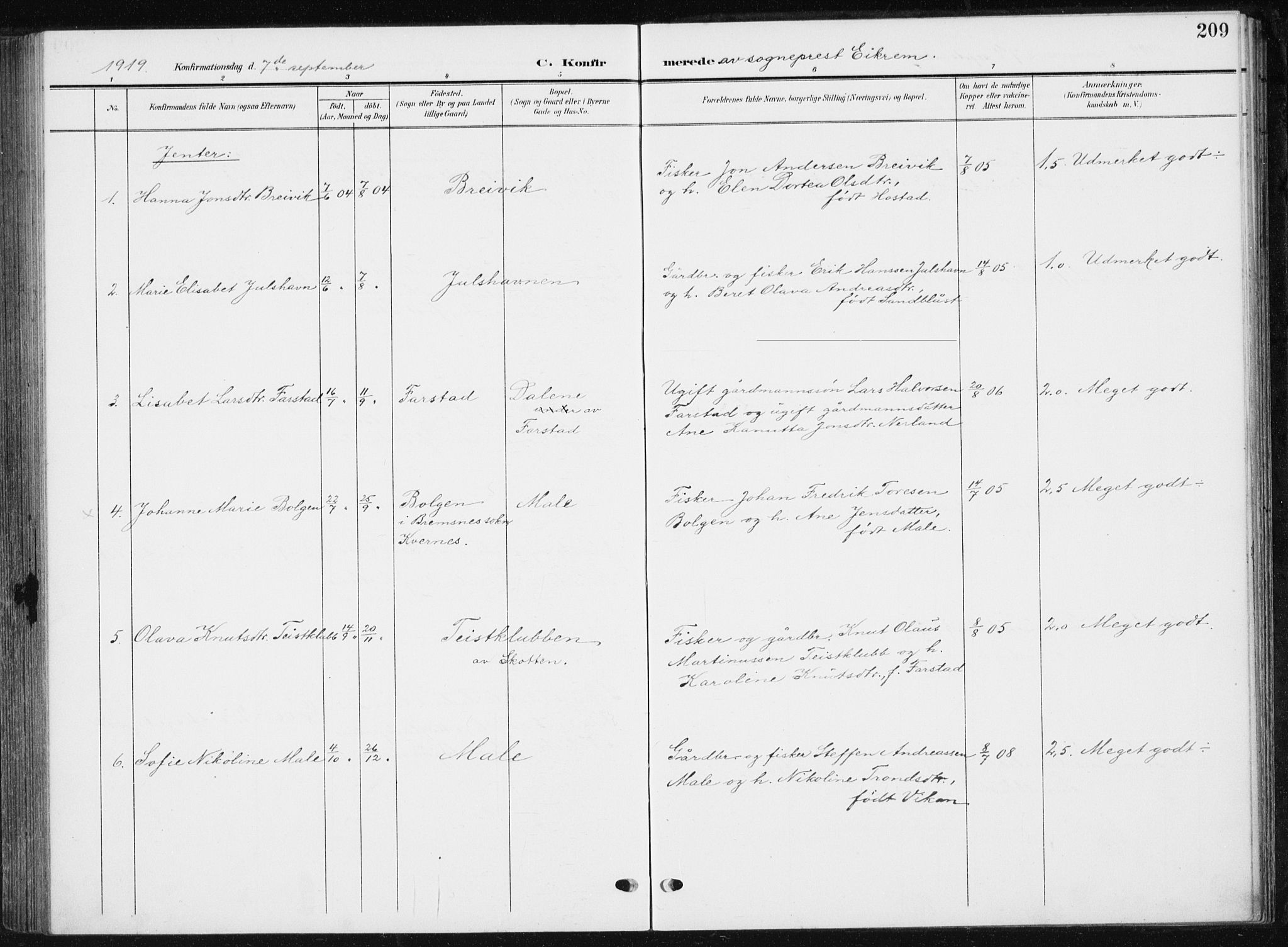 Ministerialprotokoller, klokkerbøker og fødselsregistre - Møre og Romsdal, AV/SAT-A-1454/567/L0784: Parish register (copy) no. 567C04, 1903-1938, p. 209