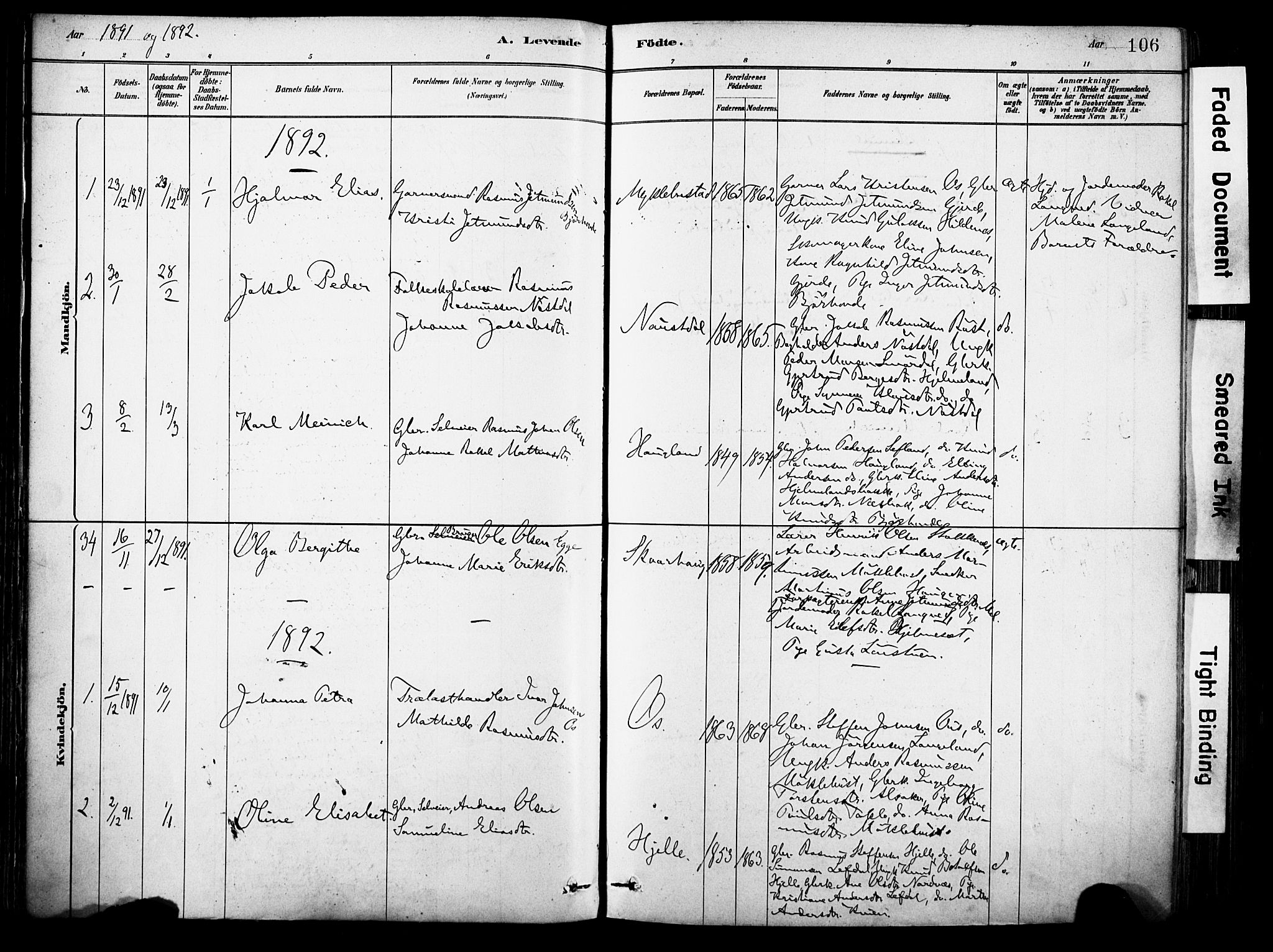 Eid sokneprestembete, SAB/A-82301/H/Haa/Haab/L0001: Parish register (official) no. B 1, 1879-1906, p. 106