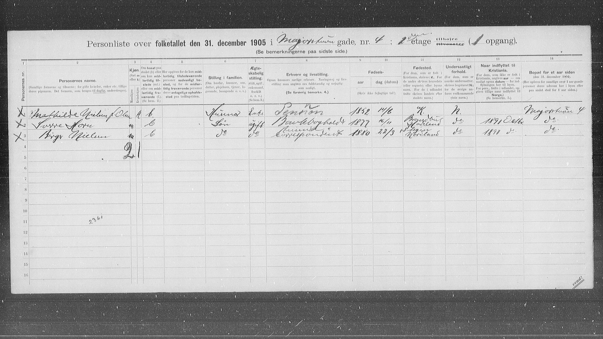 OBA, Municipal Census 1905 for Kristiania, 1905, p. 31269