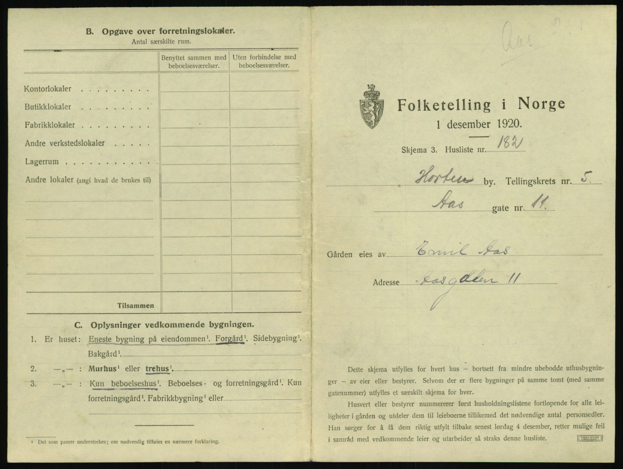 SAKO, 1920 census for Horten, 1920, p. 1907